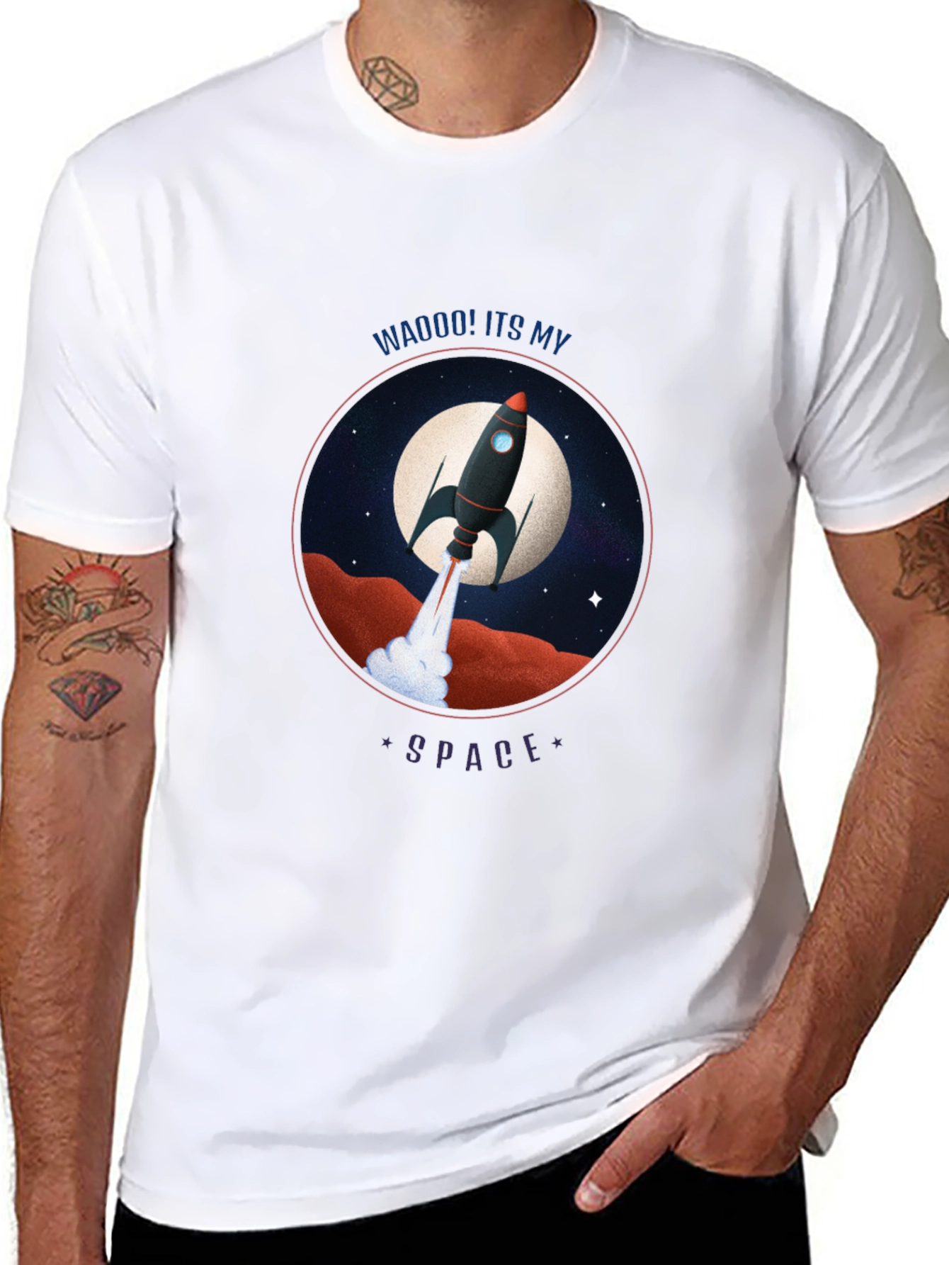 Black Rocket in Space Graphic Tee view 8
