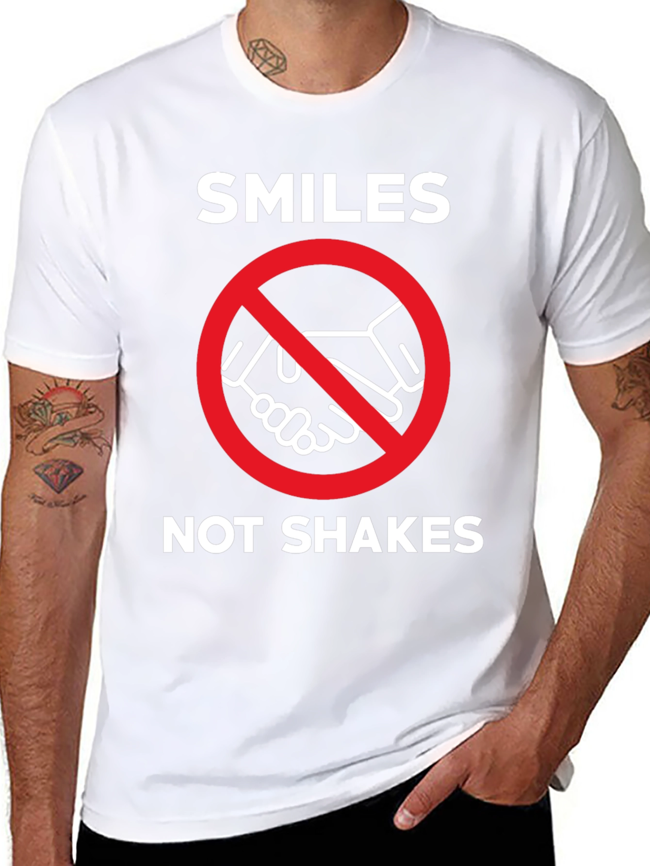 Black Smiles Not Shakes Graphic Tee - Anti-Handshake T-Shirt view 8