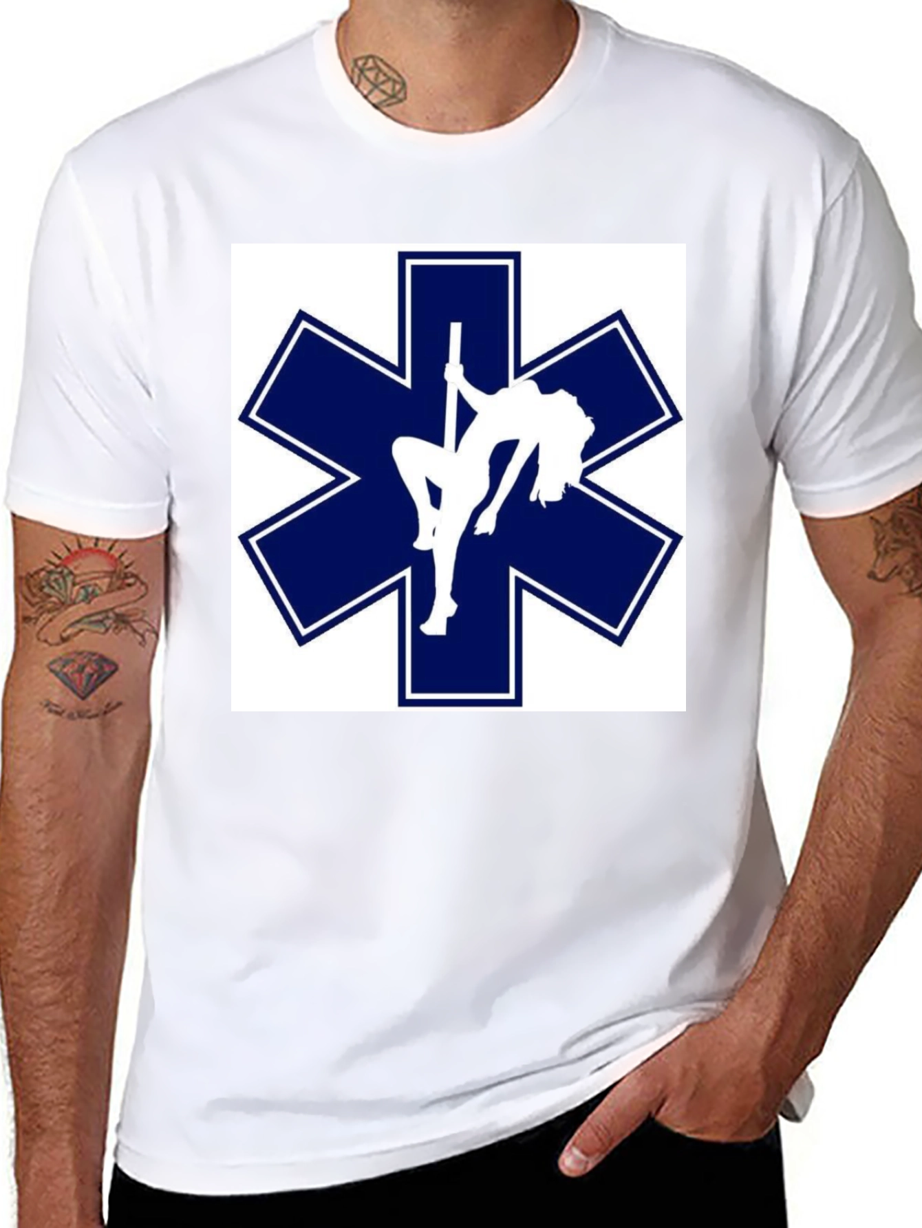 Black Star of Life Pole Dancer T-Shirt Funny EMT EMS Paramedic Tee view 8