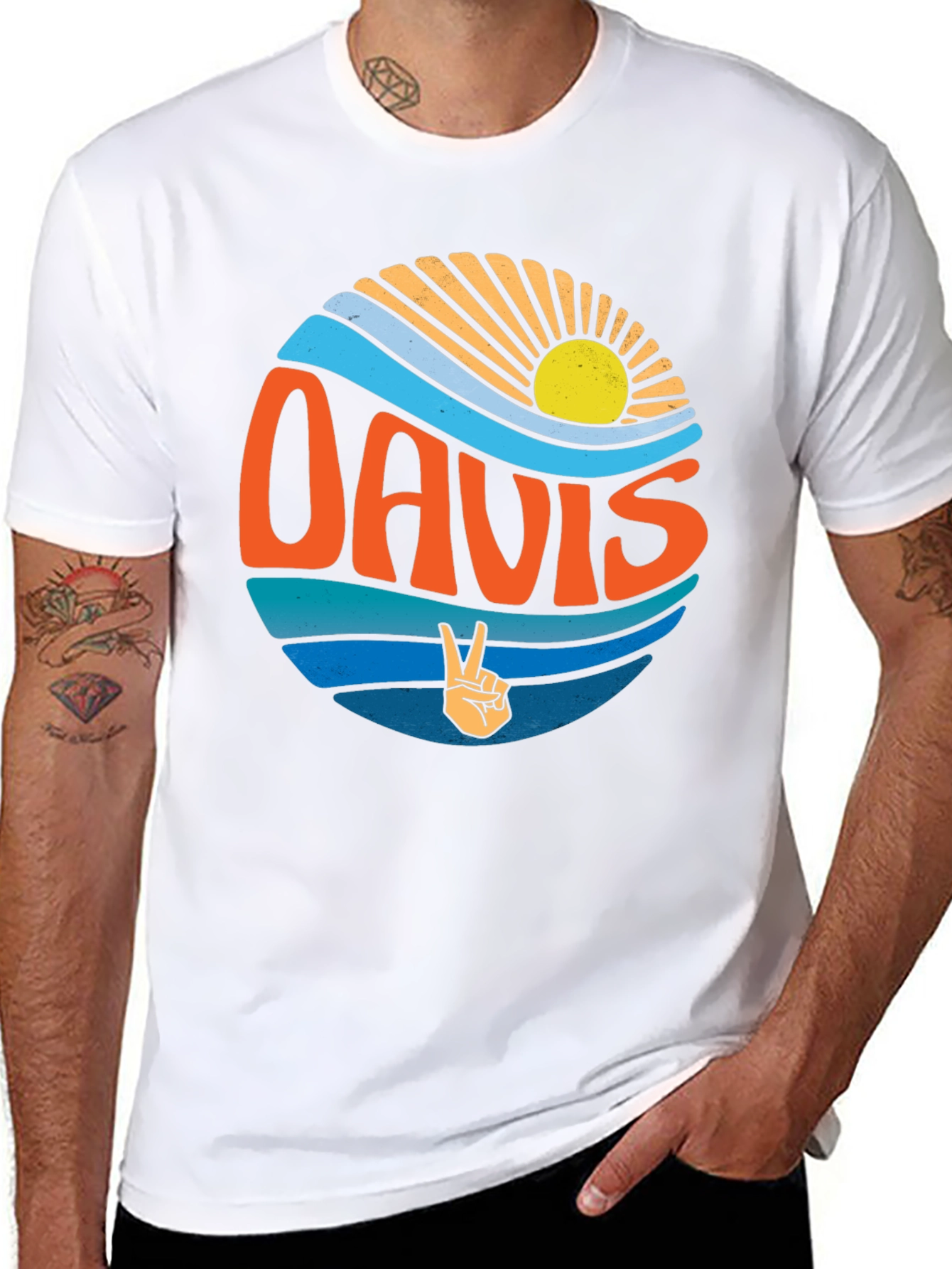Black Davis Peace Sign Retro T-Shirt view 8