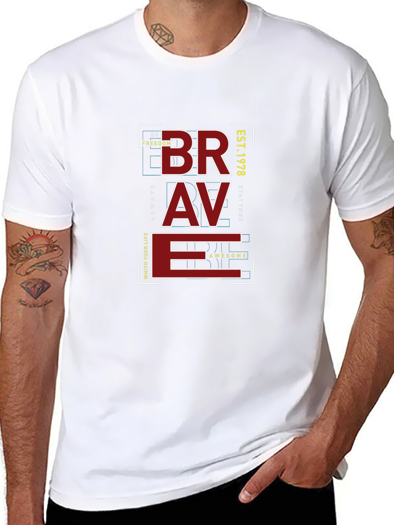 Black Brave Graphic Print T-Shirt - Men's Casual Tee view 8