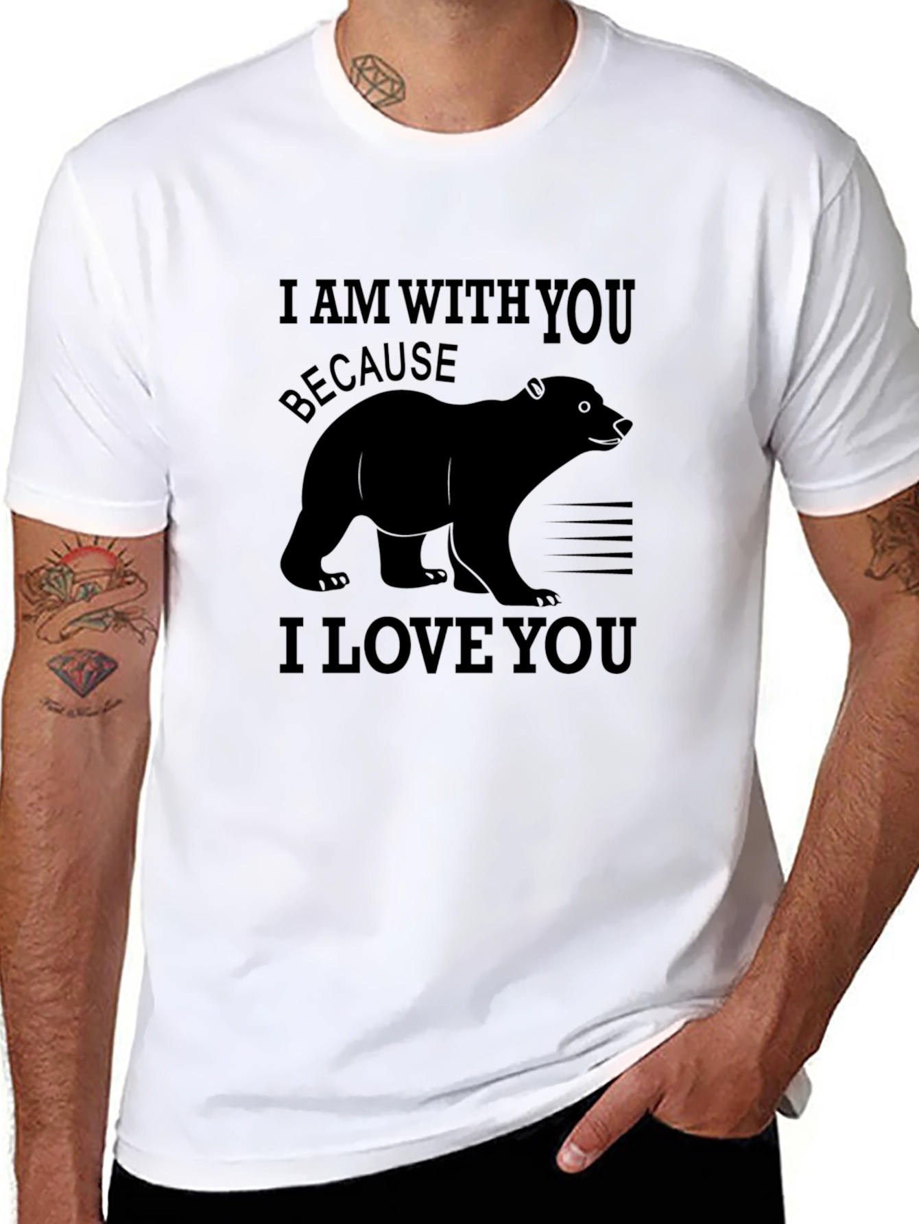 Black I Am With You Bear Graphic Tee - Love You T-Shirt view 8
