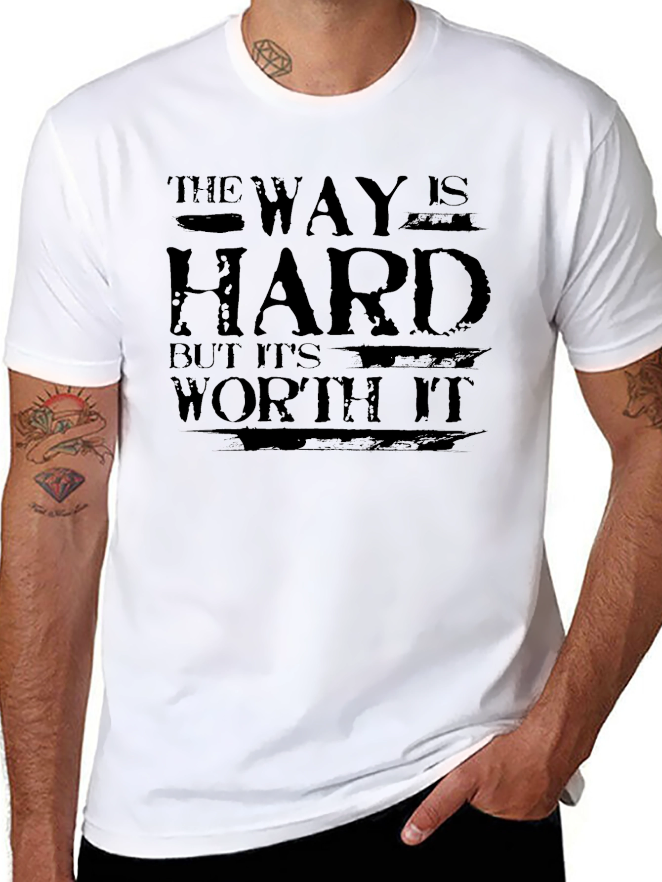 Black Motivational T-Shirt: "The Way is Hard, But It's Worth It" view 8