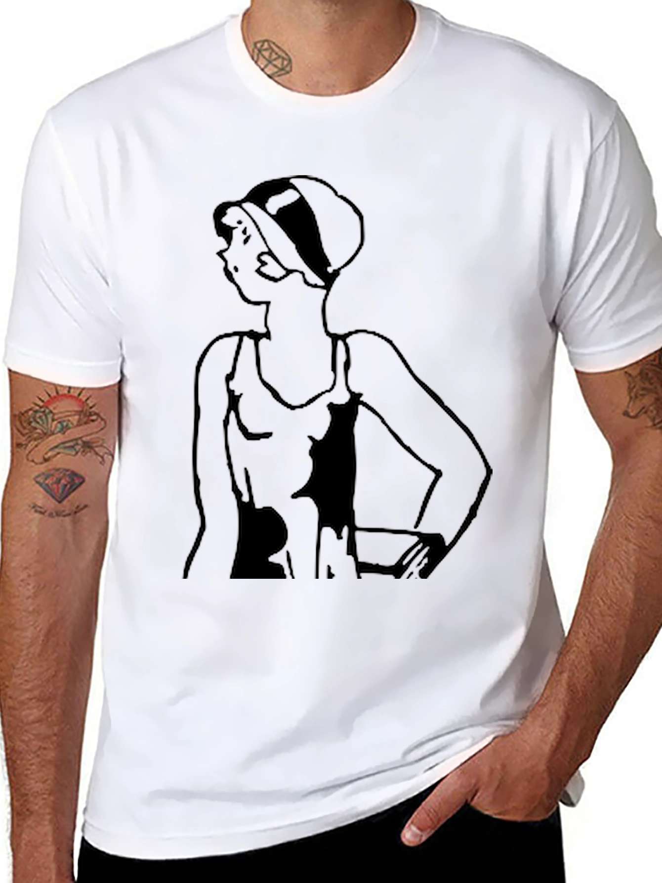 Black Vintage Swimsuit Lady T-Shirt - Black Tee view 8