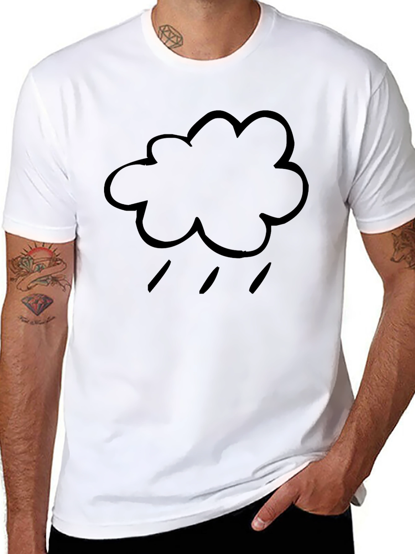 Black Rainy Cloud Graphic Black T-Shirt view 8