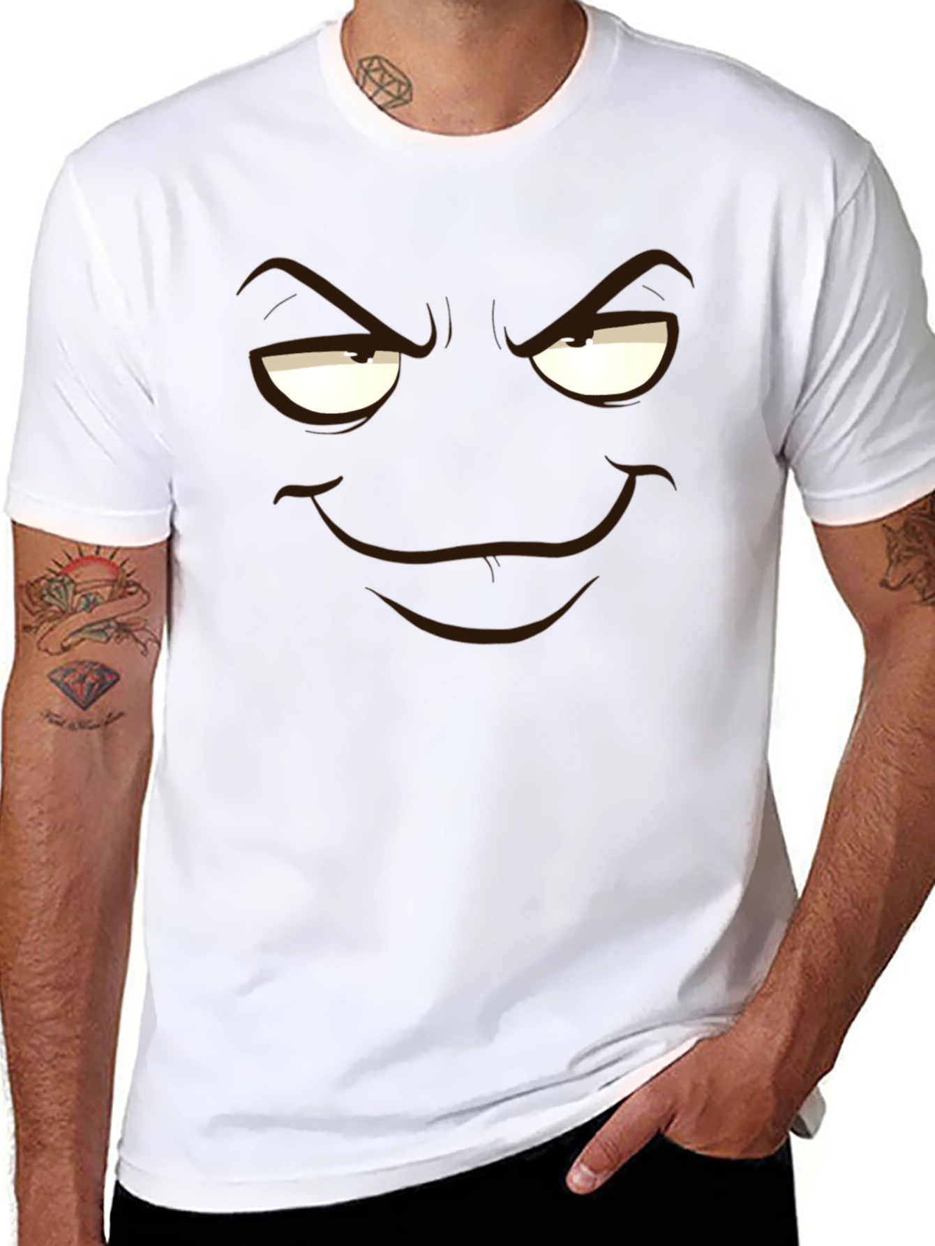 Black Men's Black T-Shirt with Mischievous Face Graphic view 8