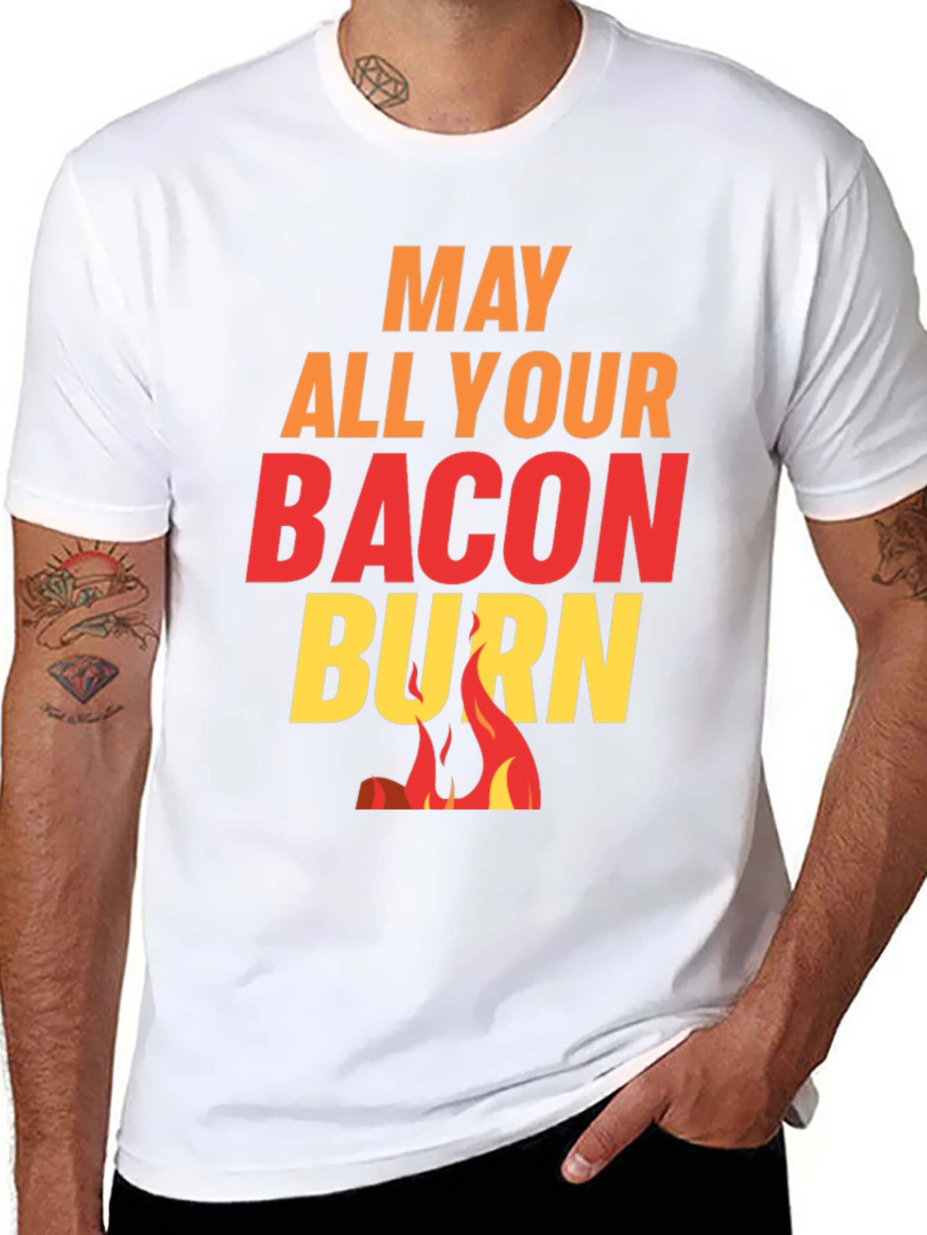 Black May All Your Bacon Burn Novelty Graphic Tee view 8