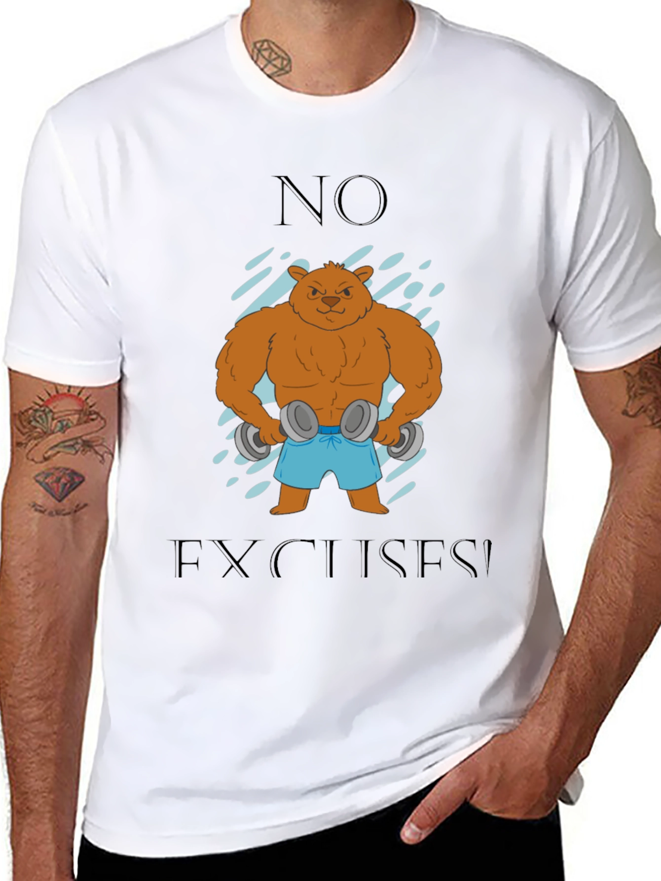 Black Bear with Dumbbells T-Shirt - No Excuses! view 8