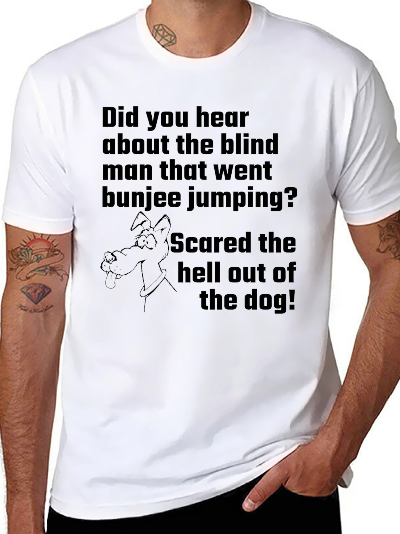 Black Blind Bungee Jumper Dog Humor T-Shirt view 8