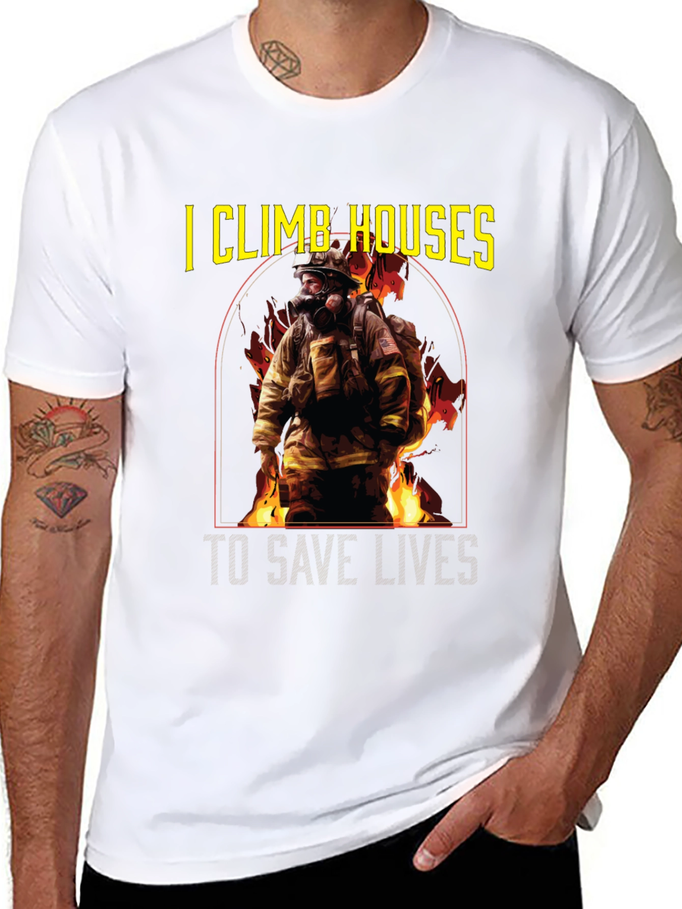Black Firefighter T-Shirt - I Climb Houses To Save Lives view 8