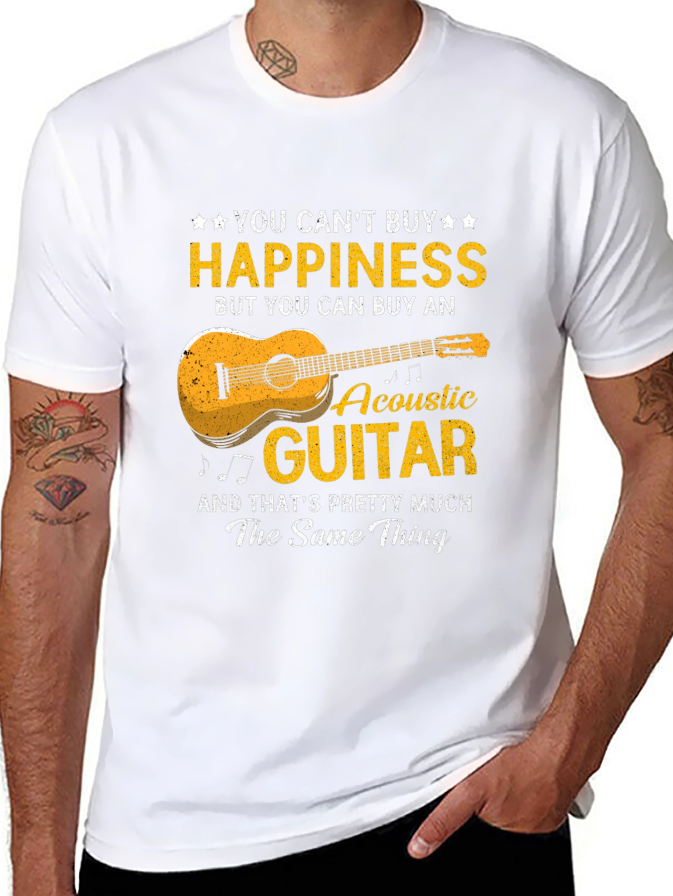 Black Acoustic Guitar Happiness T-Shirt - Music Lover Gift view 8