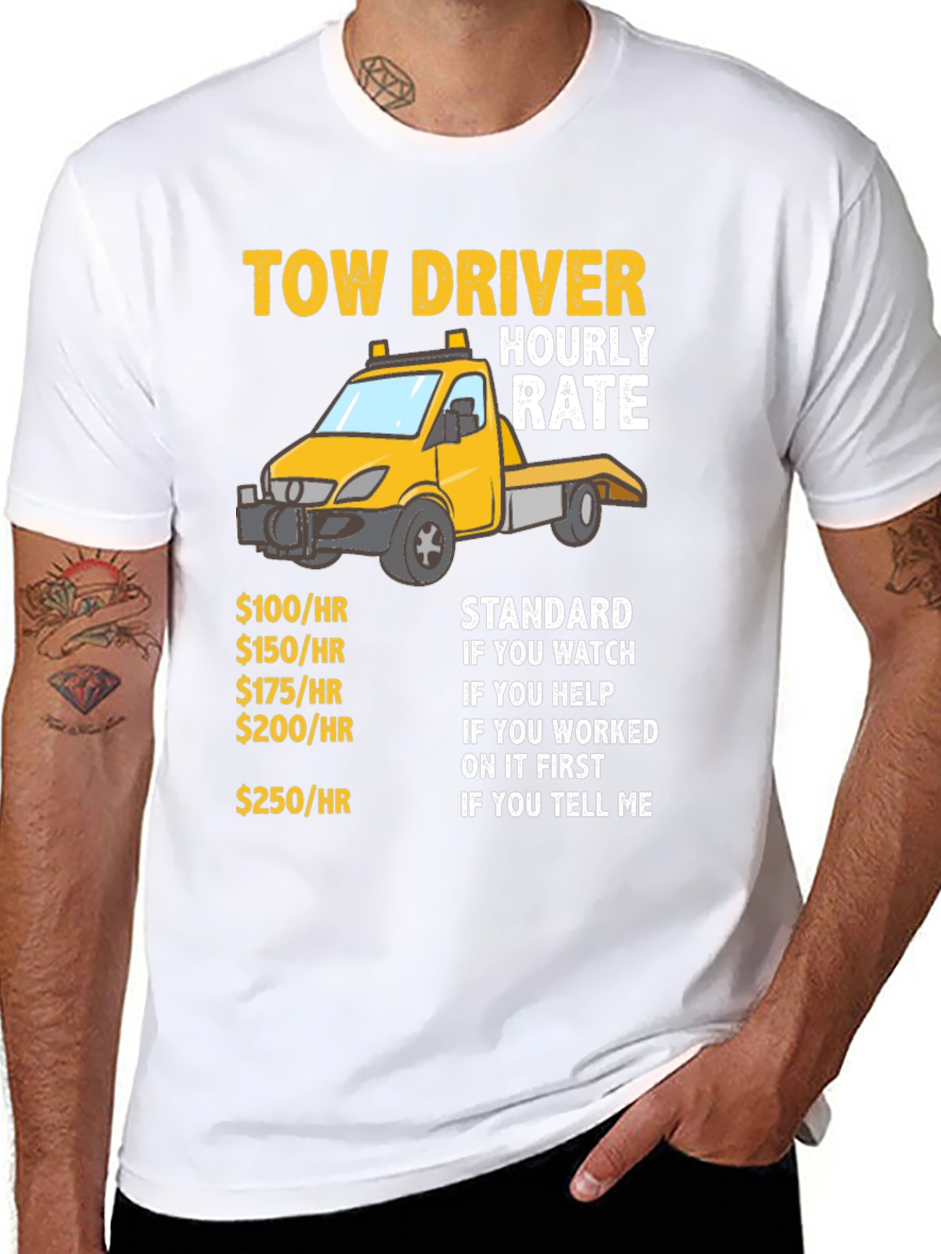 Black Tow Driver Hourly Rate Funny Graphic T-Shirt view 8