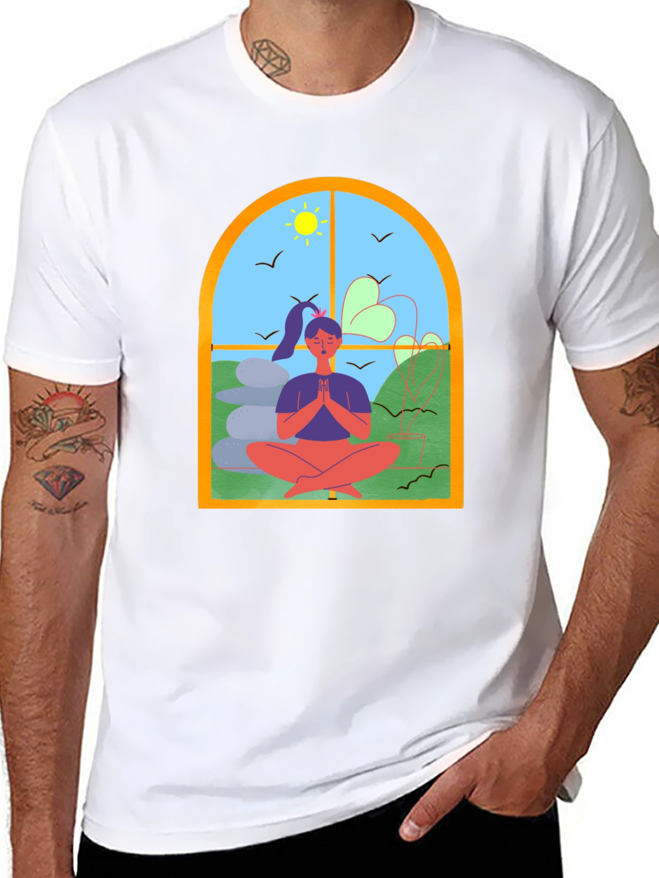 Black Meditative Window T-Shirt view 8