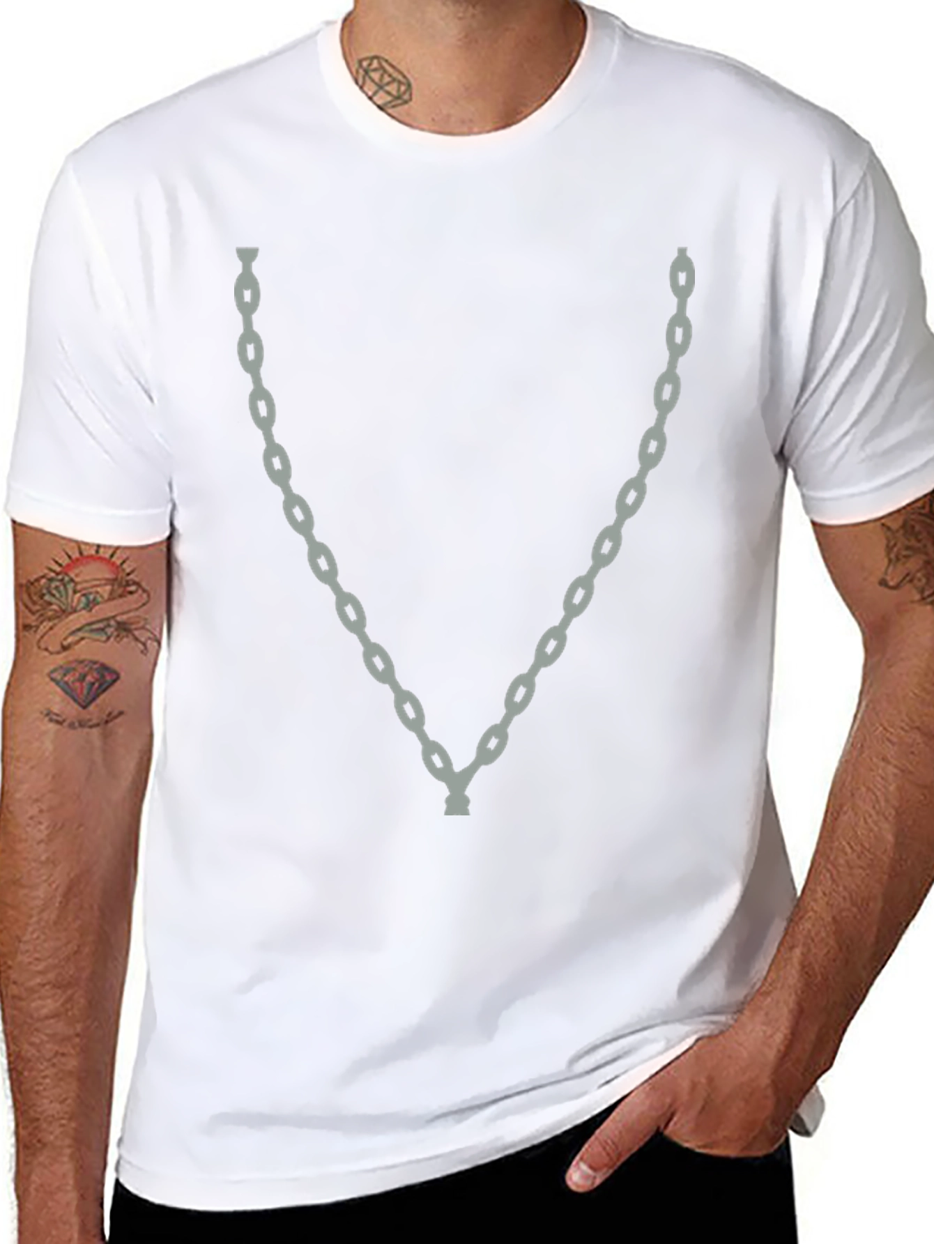 Men's Black T-Shirt with Chain Graphic - 8
