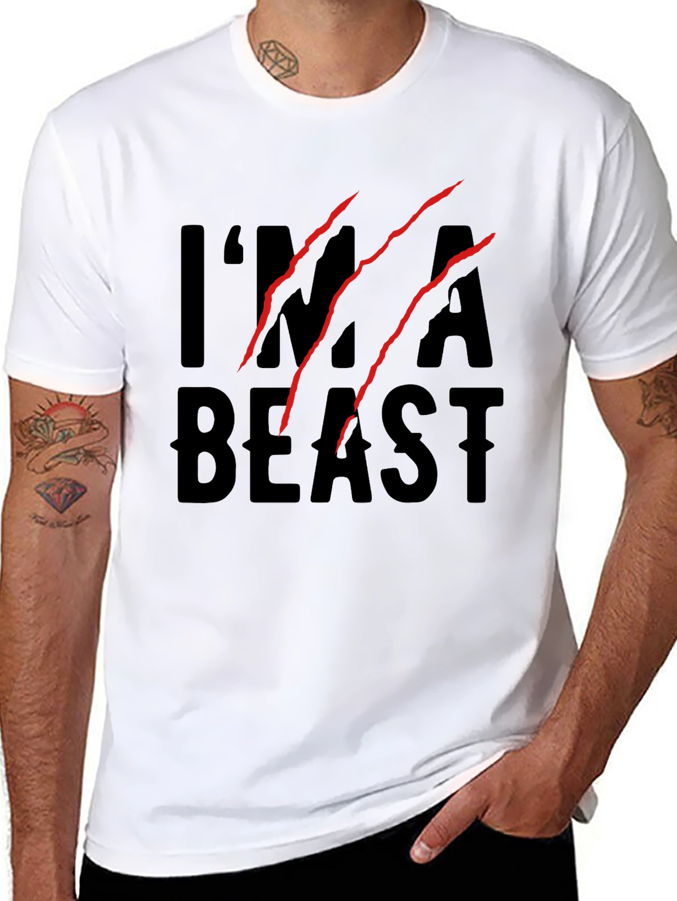 Black I'm a Beast Claw Graphic T-Shirt - Black Cotton Blend view 8