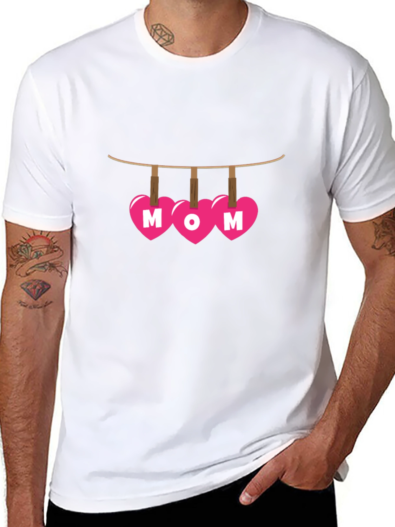 Black Mom Heart Clothesline Graphic T-Shirt view 8