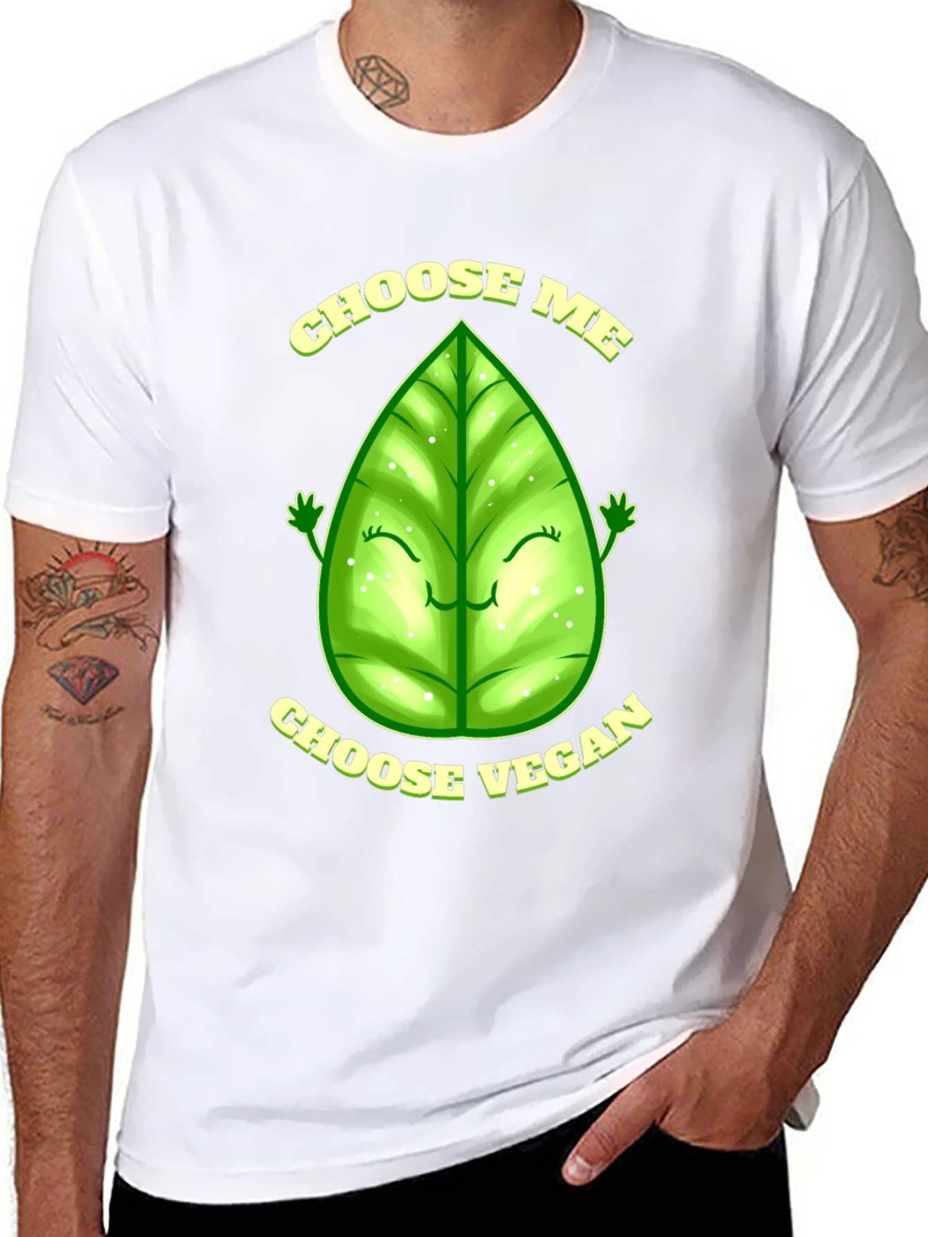 Black Choose Vegan T-Shirt - Leaf Design view 8
