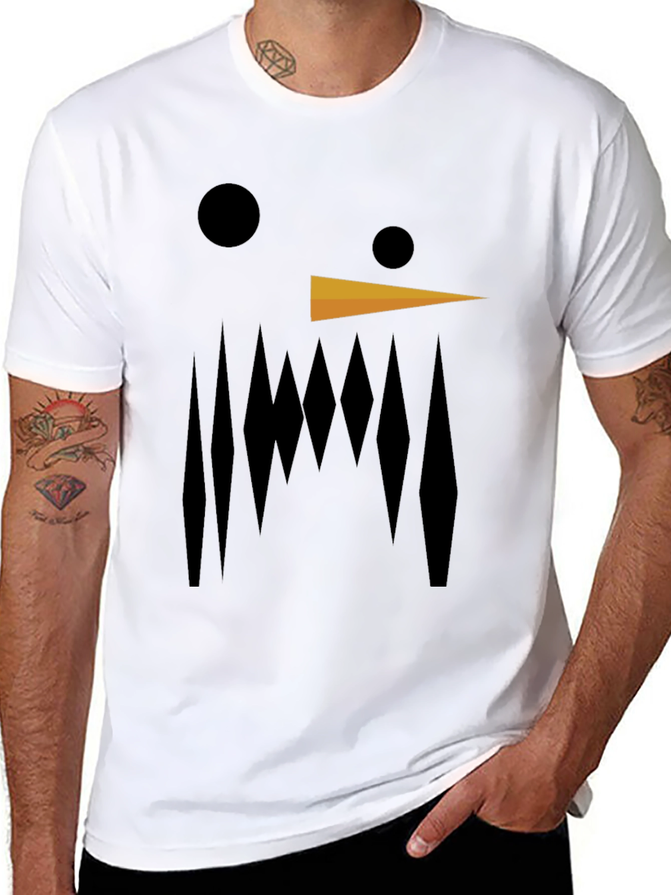 Black Abstract Snowman Graphic Tee - Black Cotton Blend view 8