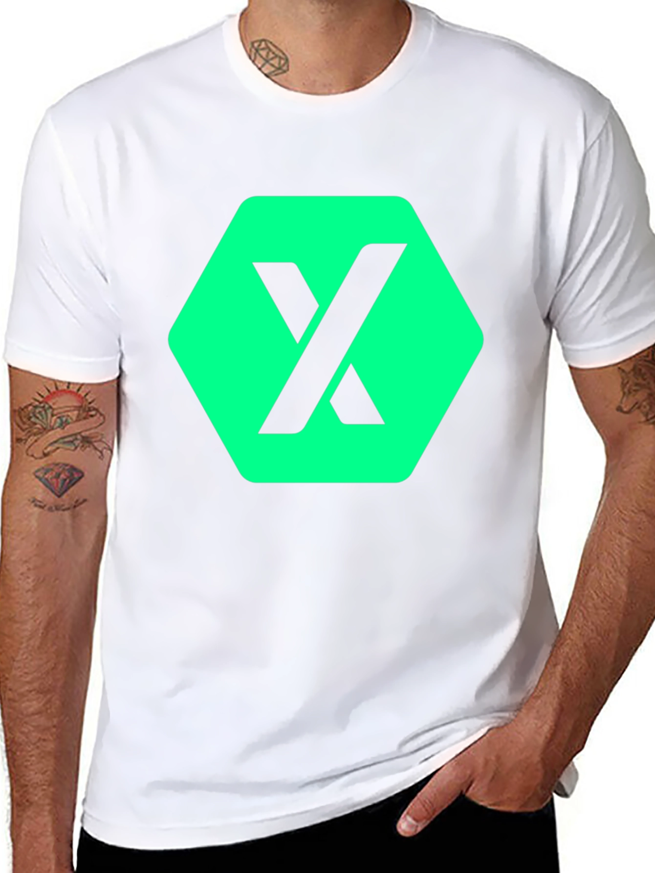 Black Modern Graphic Tee: Black Shirt with Geometric "X" Design view 8