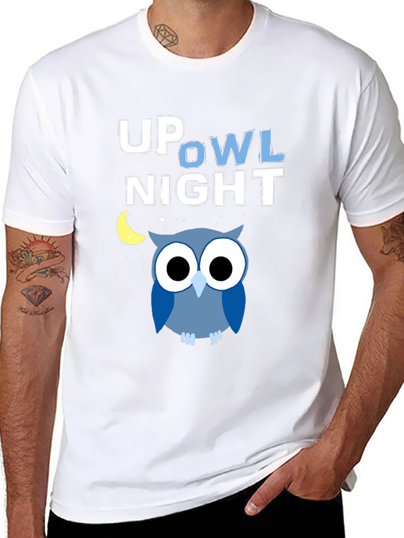 Black Up Owl Night Graphic Tee - Midnight Blue view 8