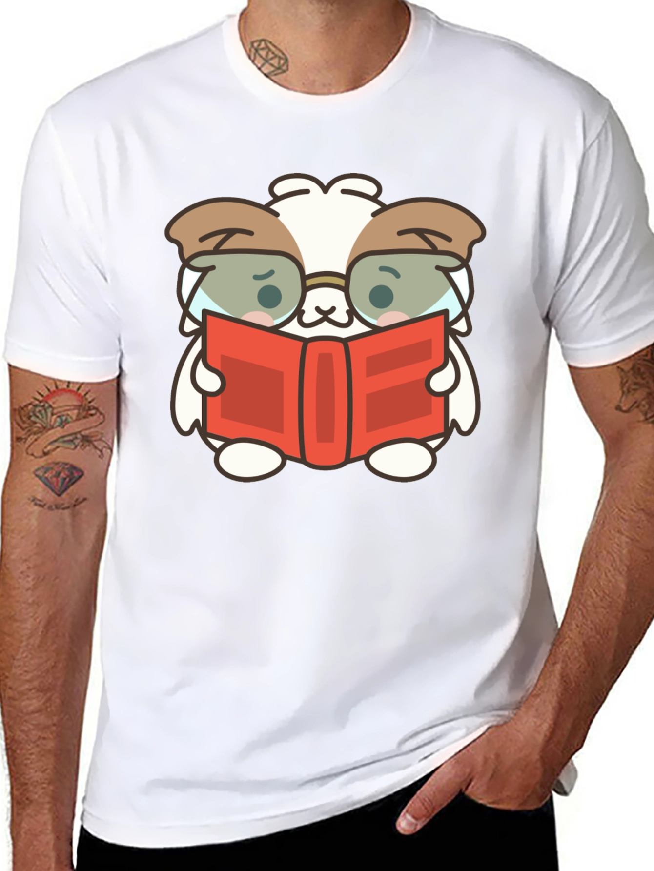 Black Cute Book Reading Dog T-Shirt - Black view 8