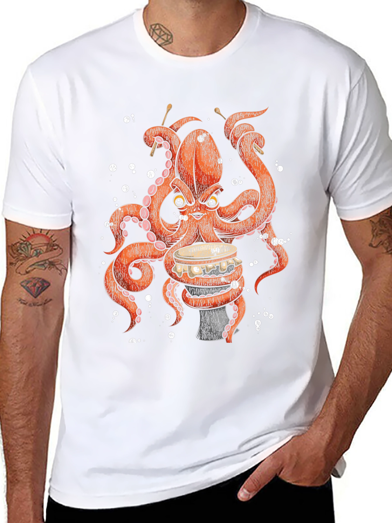 Black Octopus Drummer T-Shirt - Unique Graphic Tee view 8
