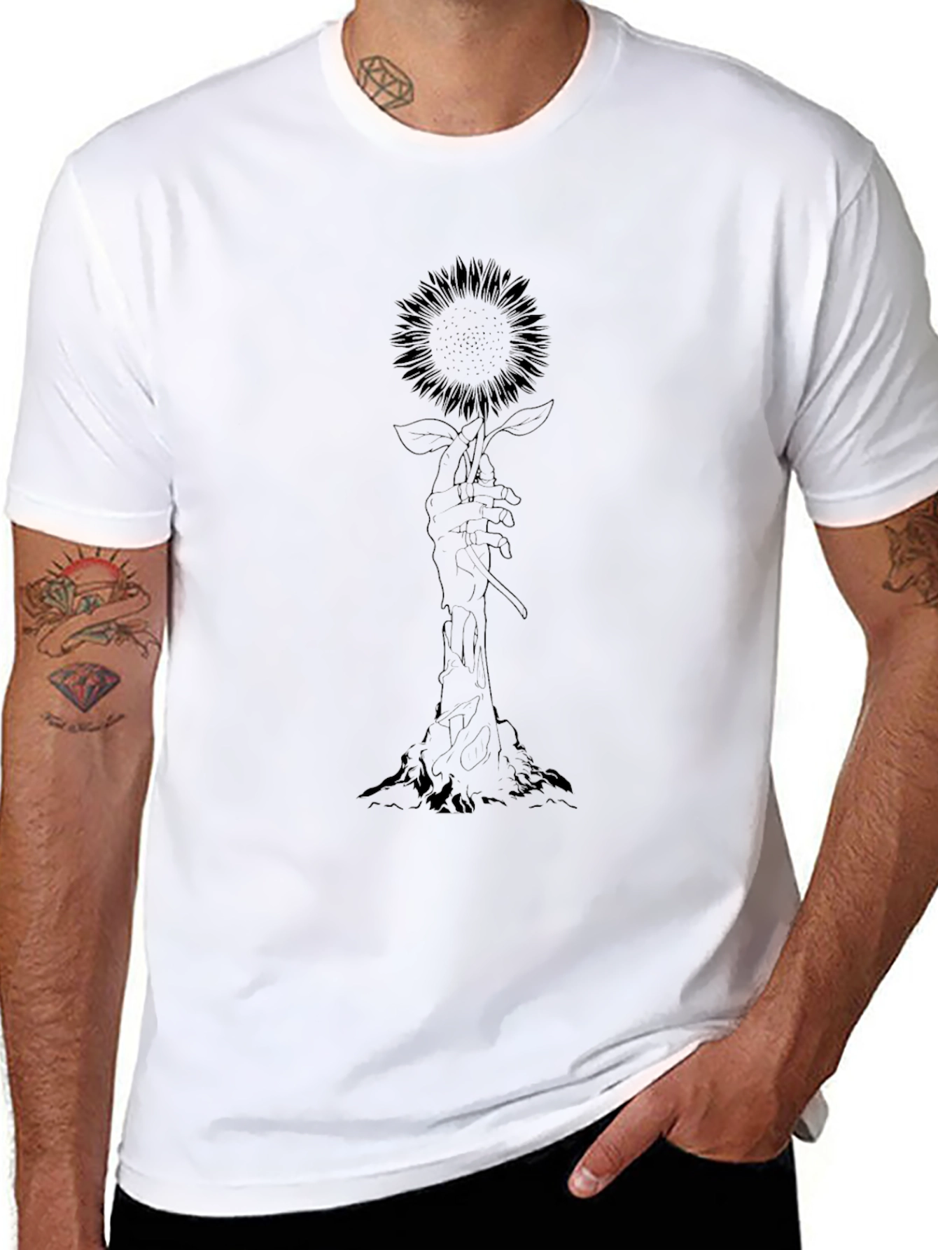Black Hand Holding Sunflower Graphic Tee view 8
