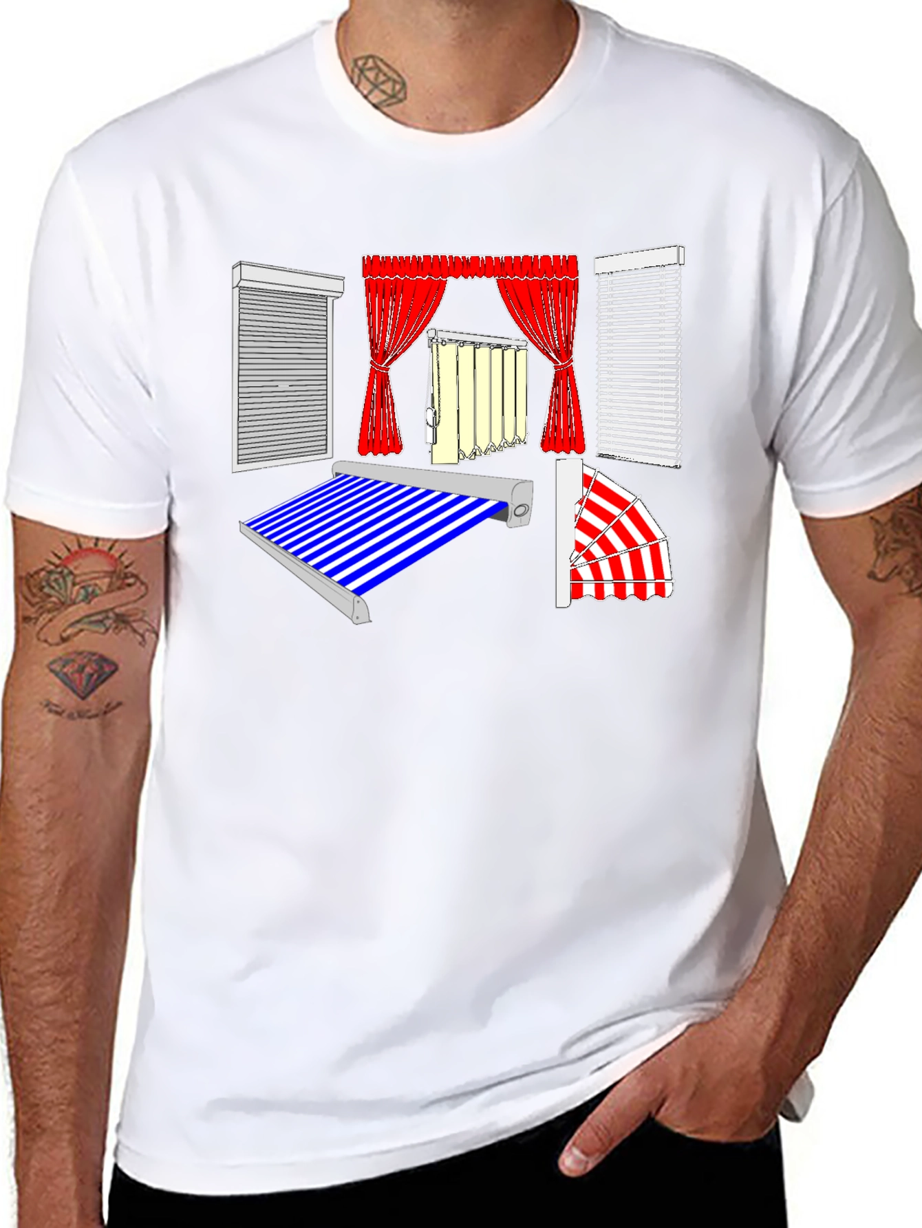 Black Men's Black Graphic T-Shirt - Blinds and Awnings Design view 8