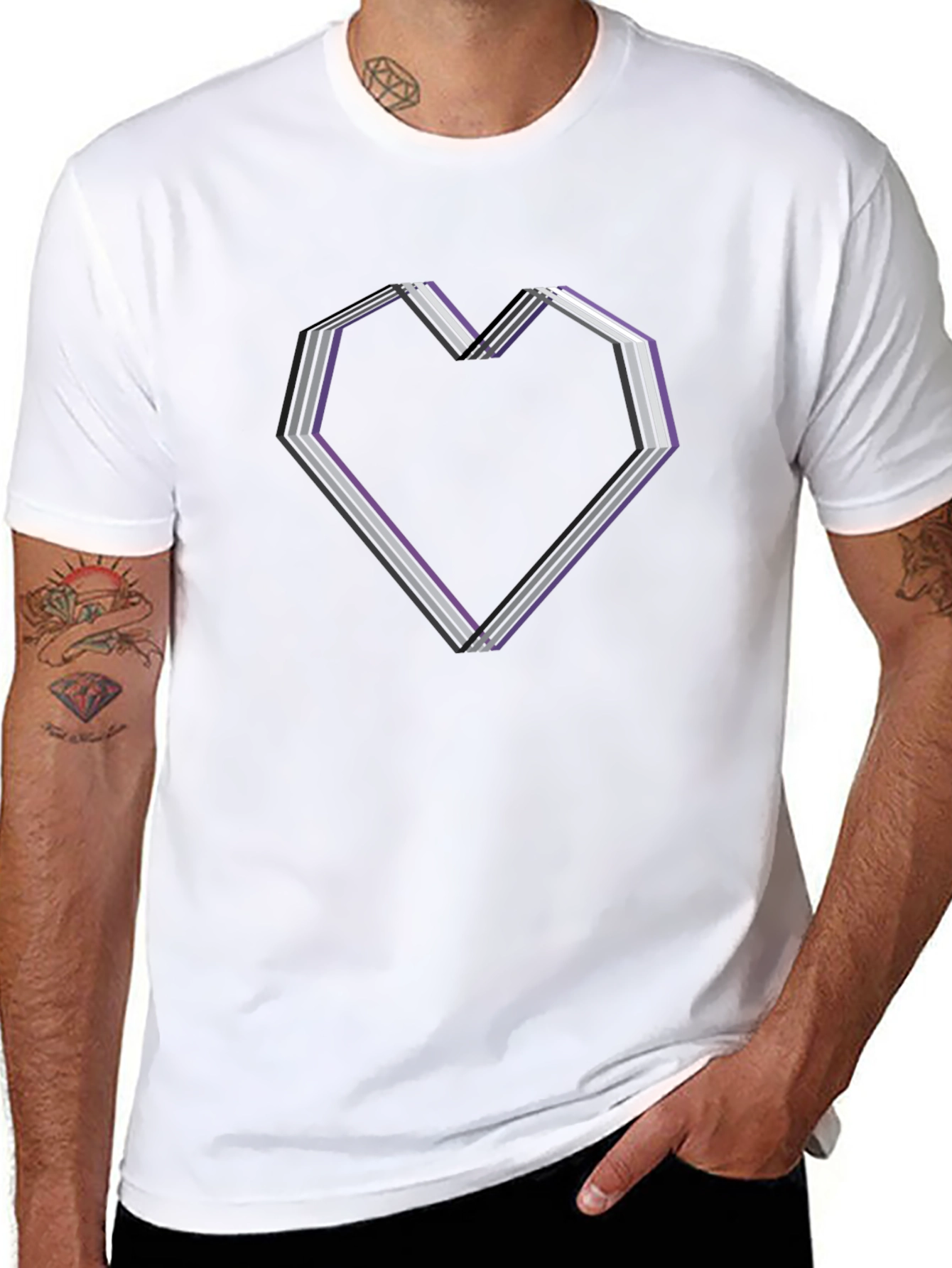 Black Asexual Pride Heart Graphic Tee - Black view 8
