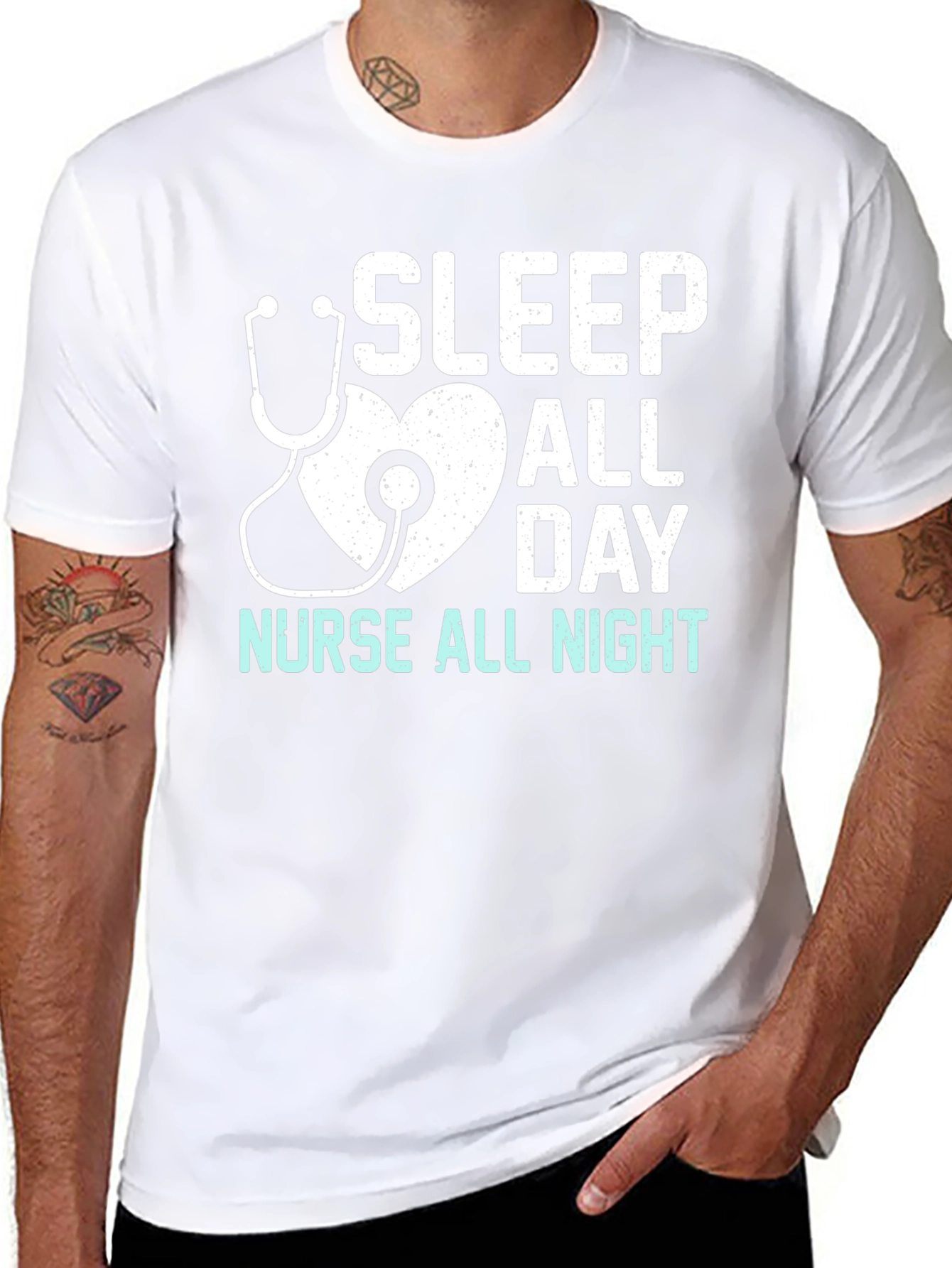 Black Nurse T-Shirt - Sleep All Day, Nurse All Night view 8