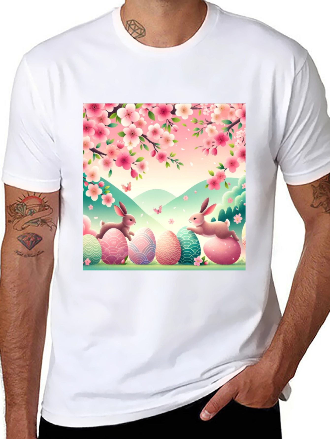 Camiseta Pascua Conejos y Flores