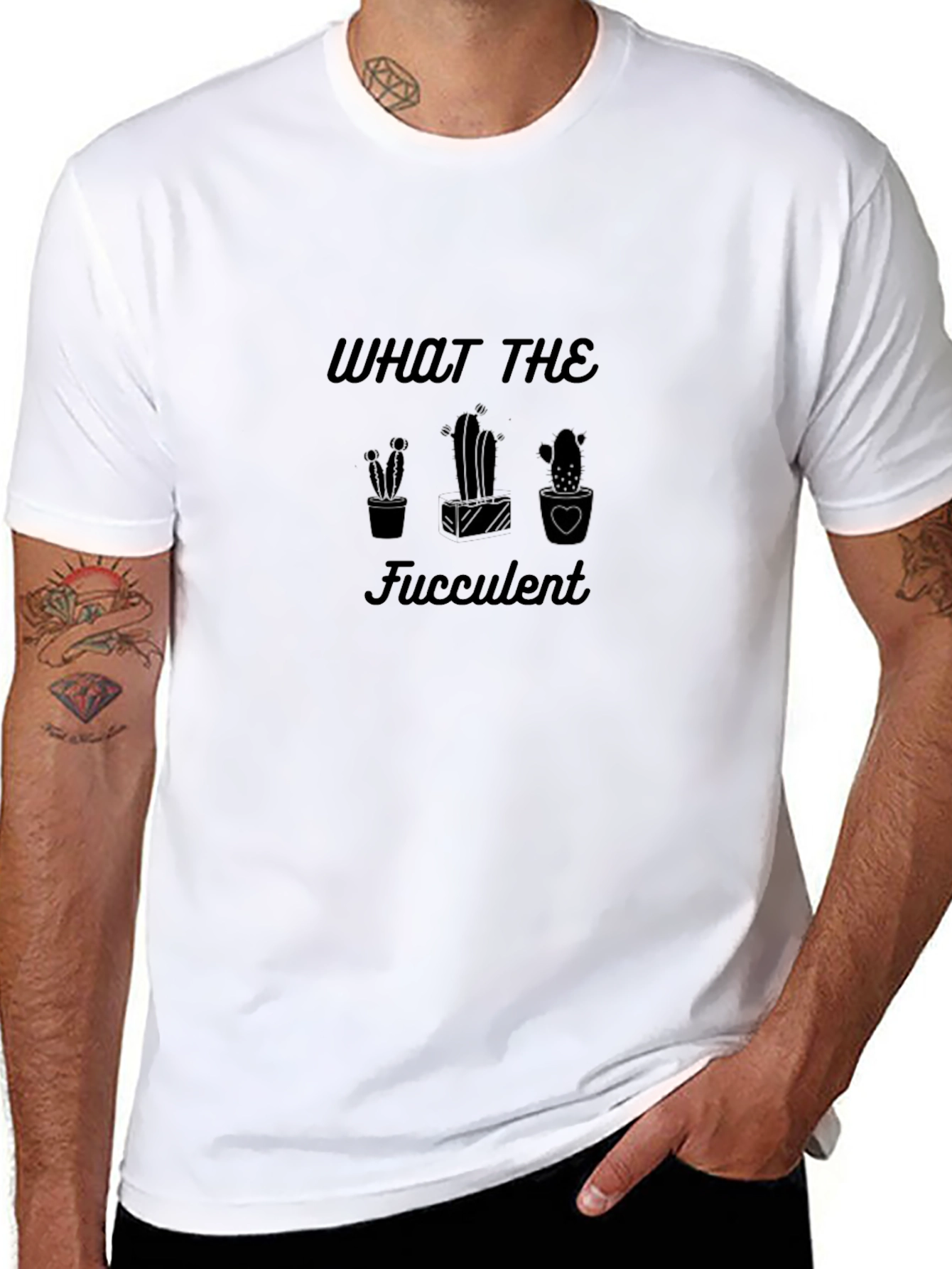 Black What the Fucculent T-Shirt - Black Cactus Graphic Tee view 8
