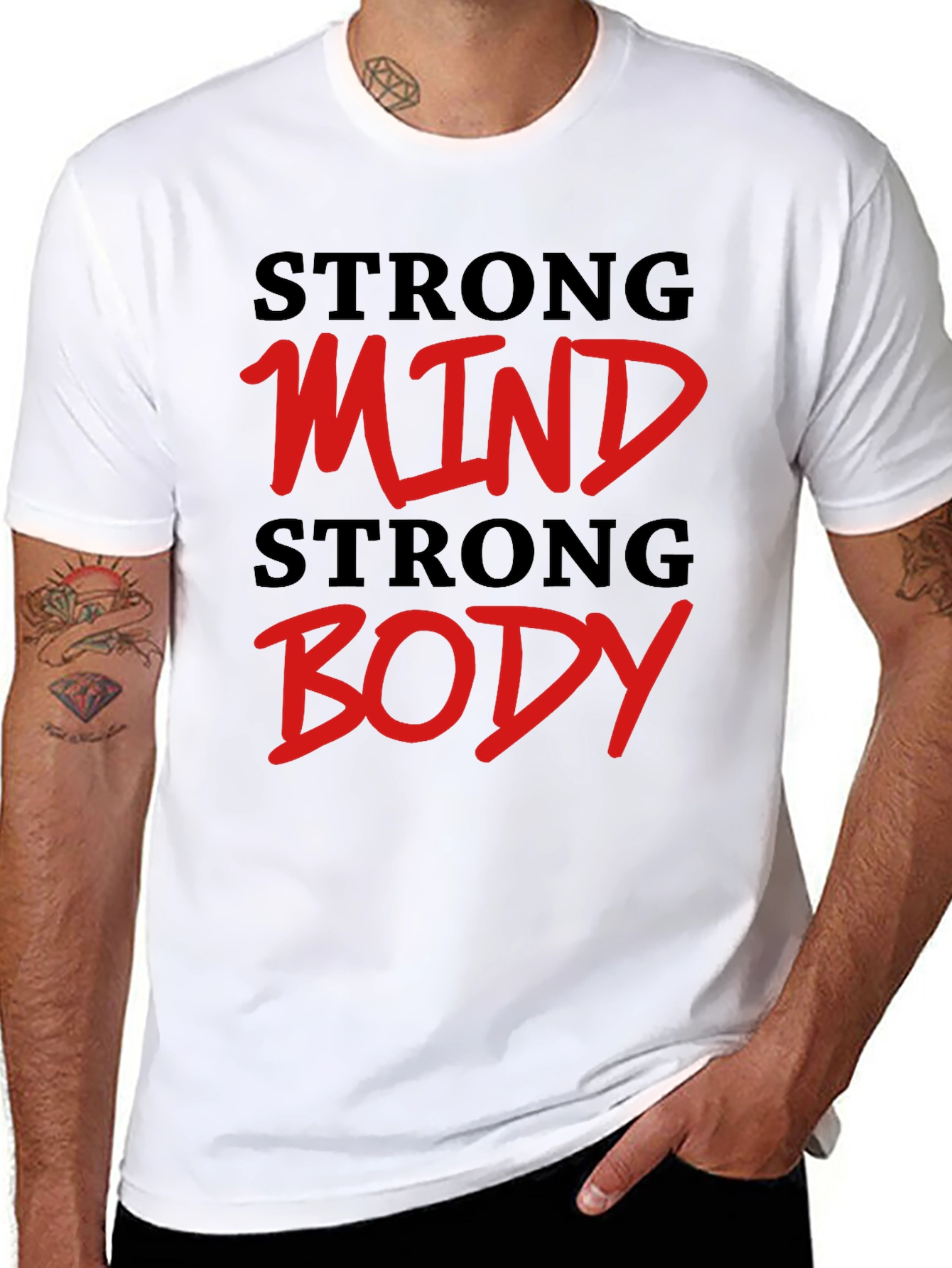 Black Strong Mind Strong Body Graphic Tee view 8