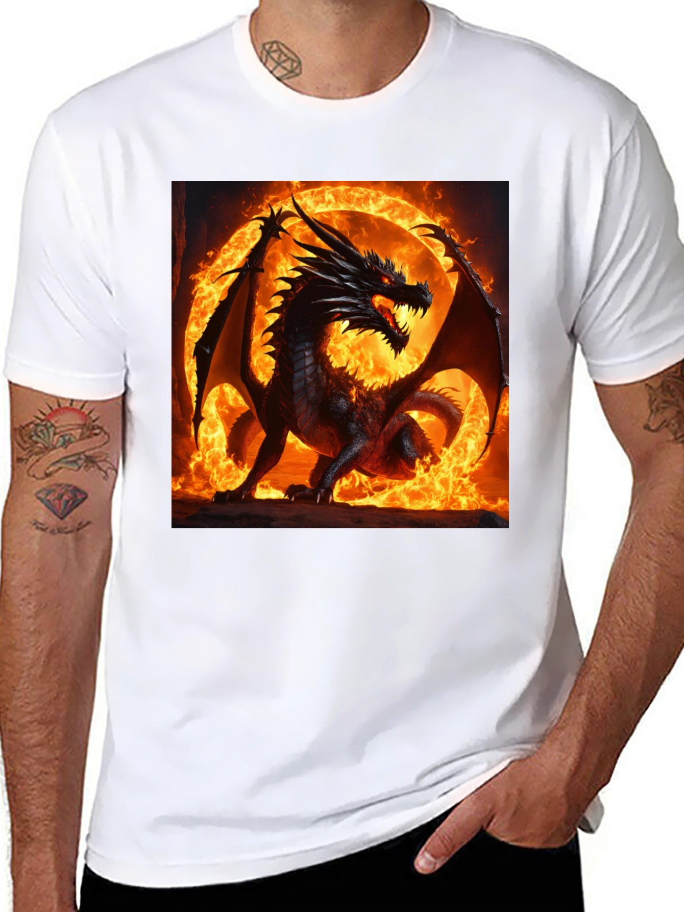 Black Fiery Dragon Graphic T-Shirt view 8