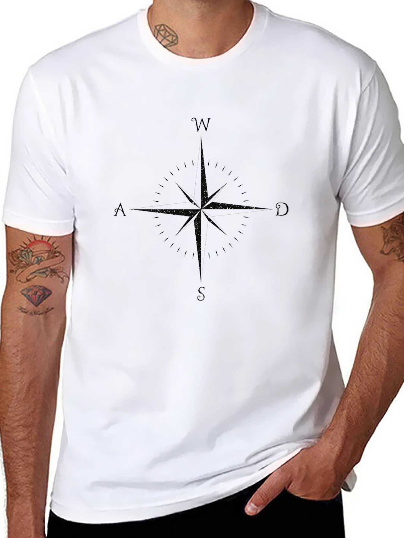 Black Compass Rose Graphic Tee - Classic Black Cotton view 8