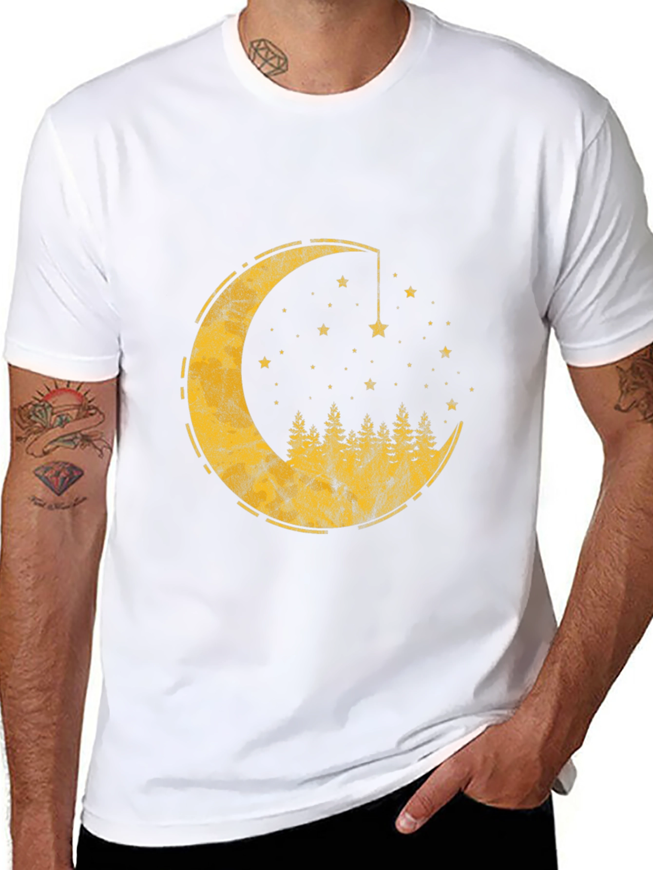 Black Crescent Moon & Forest Graphic T-Shirt - Men's Black Tee view 8