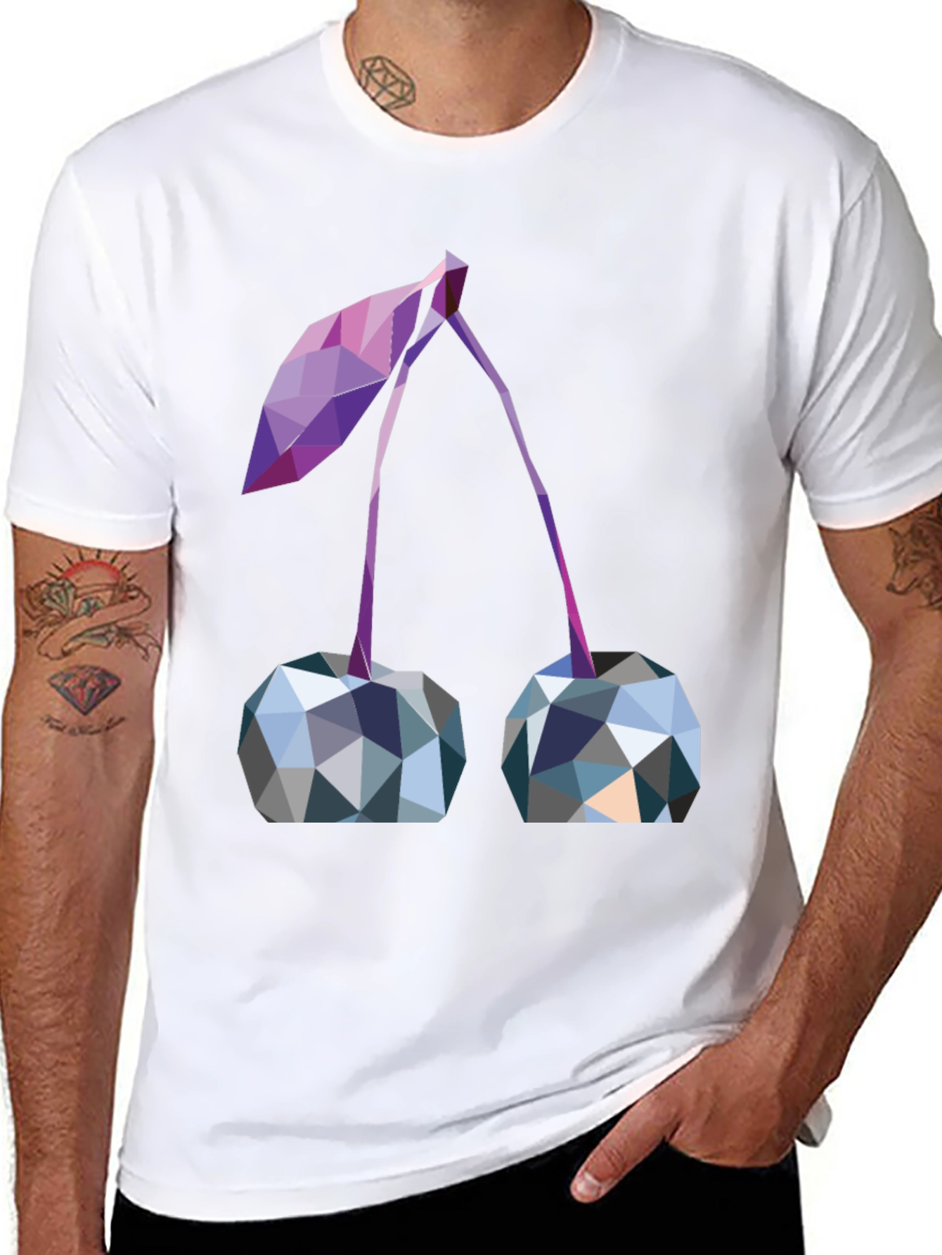 Black Geometric Cherry Print Black T-Shirt view 8