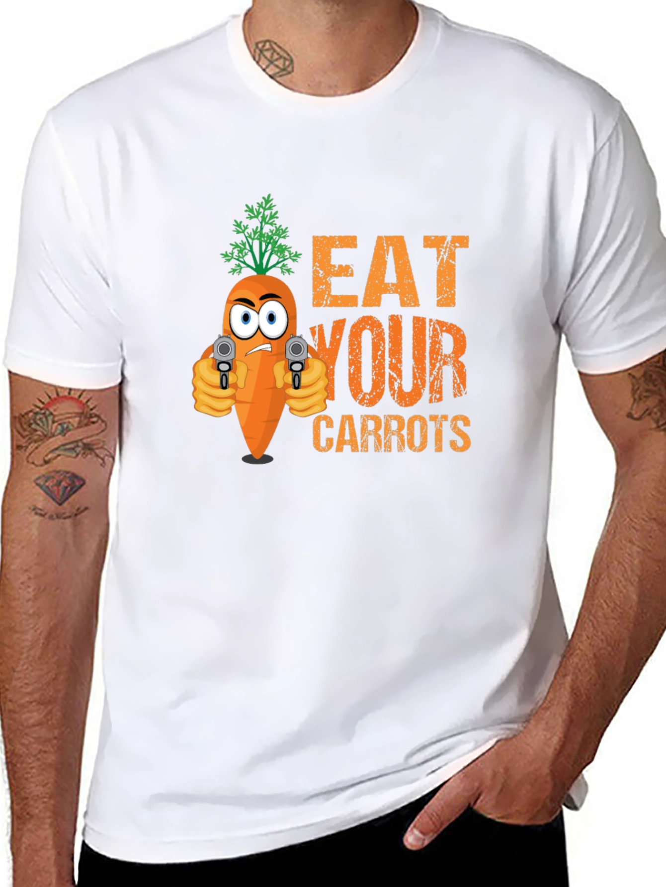 Black Eat Your Carrots Funny Graphic T-Shirt view 8