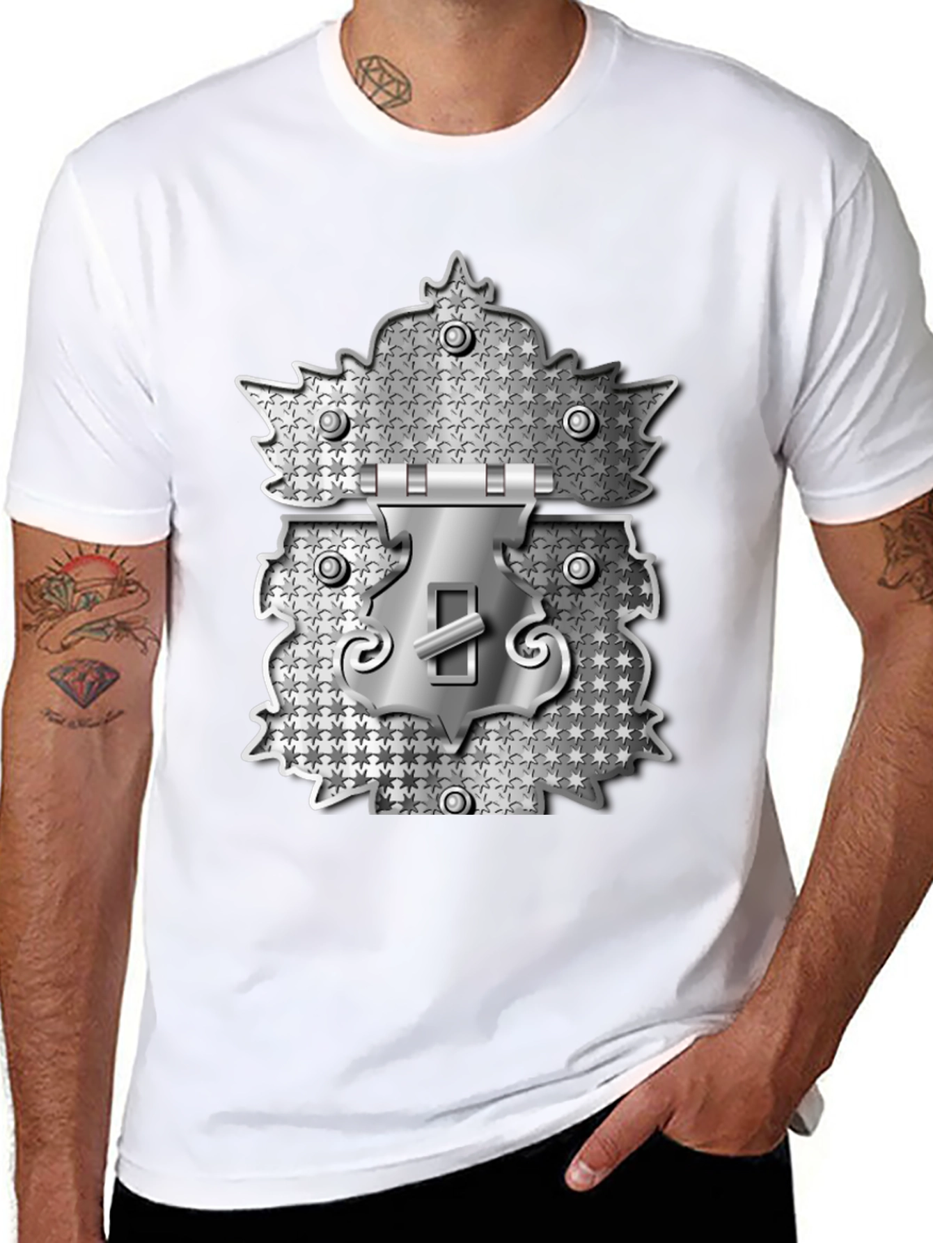 Black Novelty Lock Graphic Print Black T-Shirt view 8