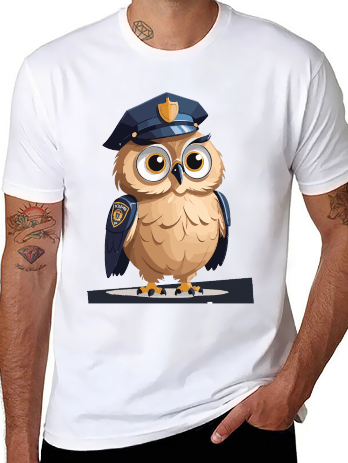 Black Owl Police Graphic Tee - Men's Black T-Shirt view 8
