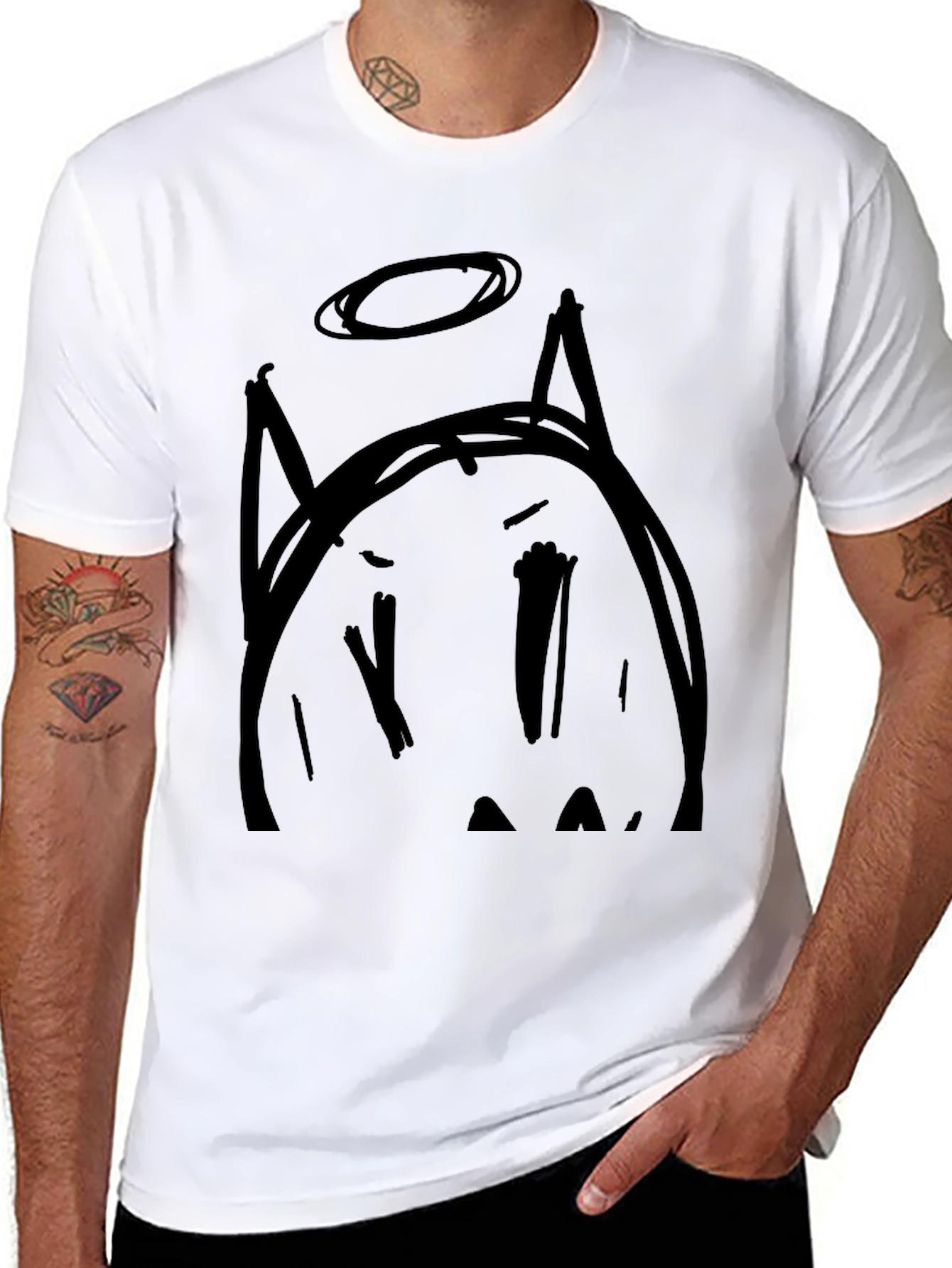 Black Devil Angel Graphic Tee - Black Cotton T-Shirt view 8