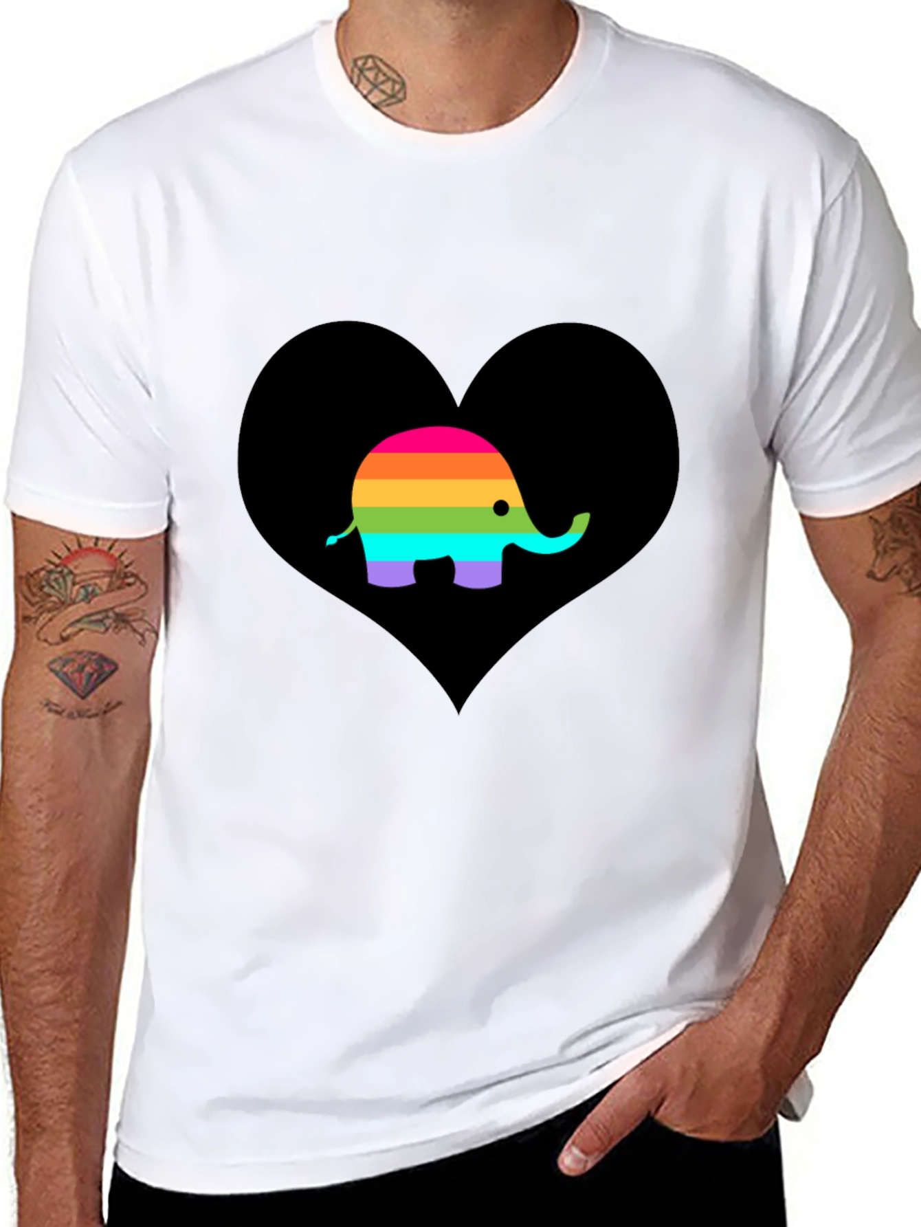 Black Rainbow Elephant Heart Black T-Shirt view 8