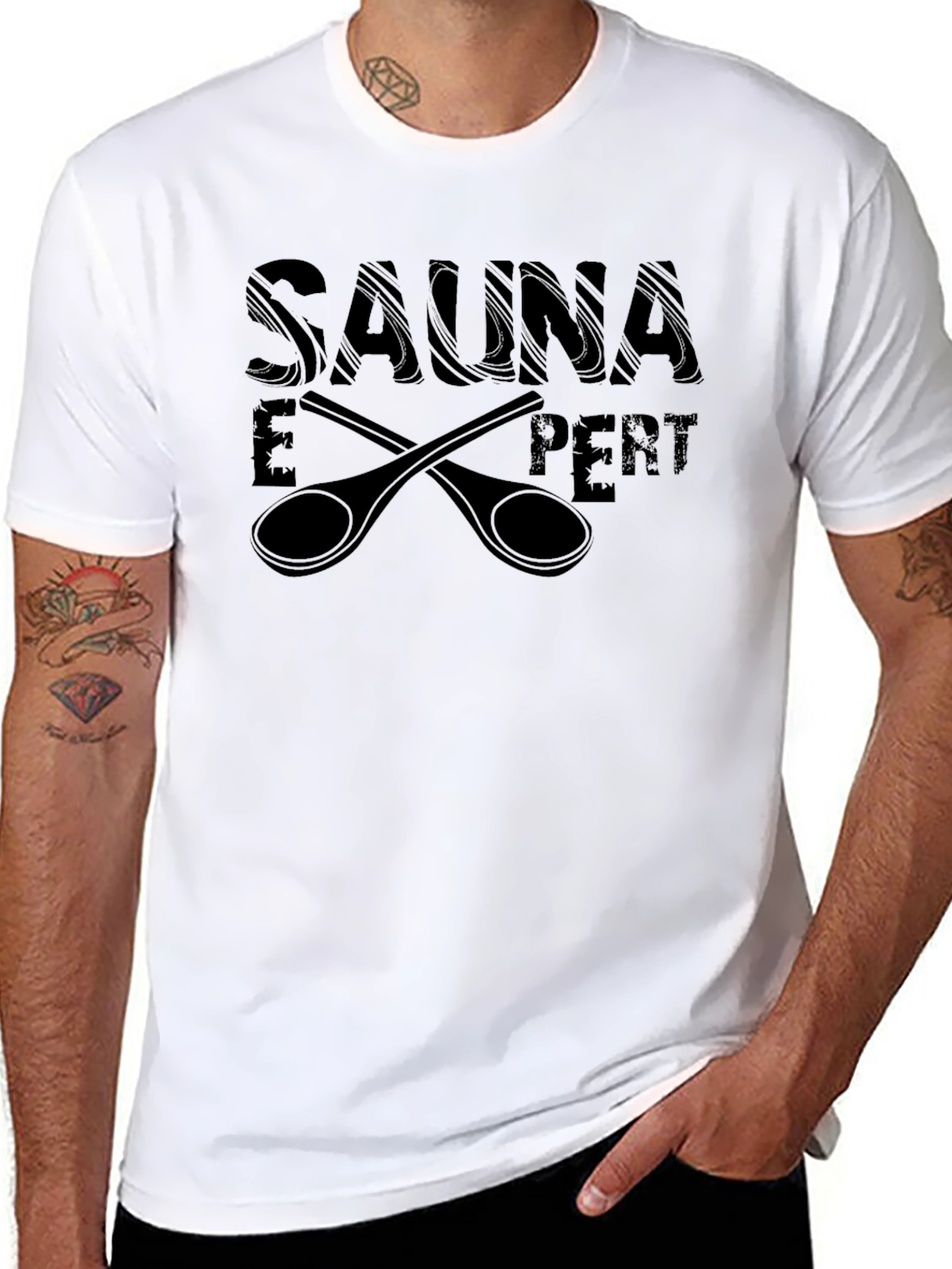Black Sauna Expert Black T-Shirt with Crossed Spoons Design view 8