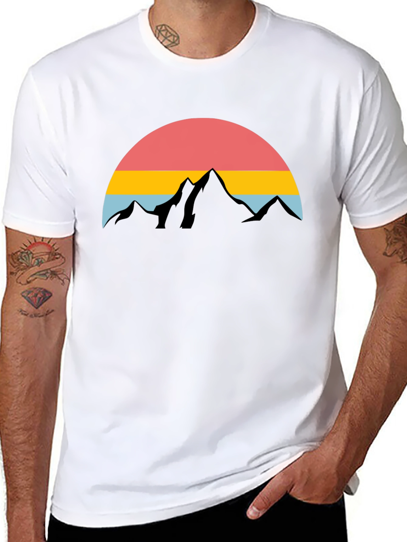 Black Retro Mountain Sunset Graphic Tee - Black Cotton Blend view 8
