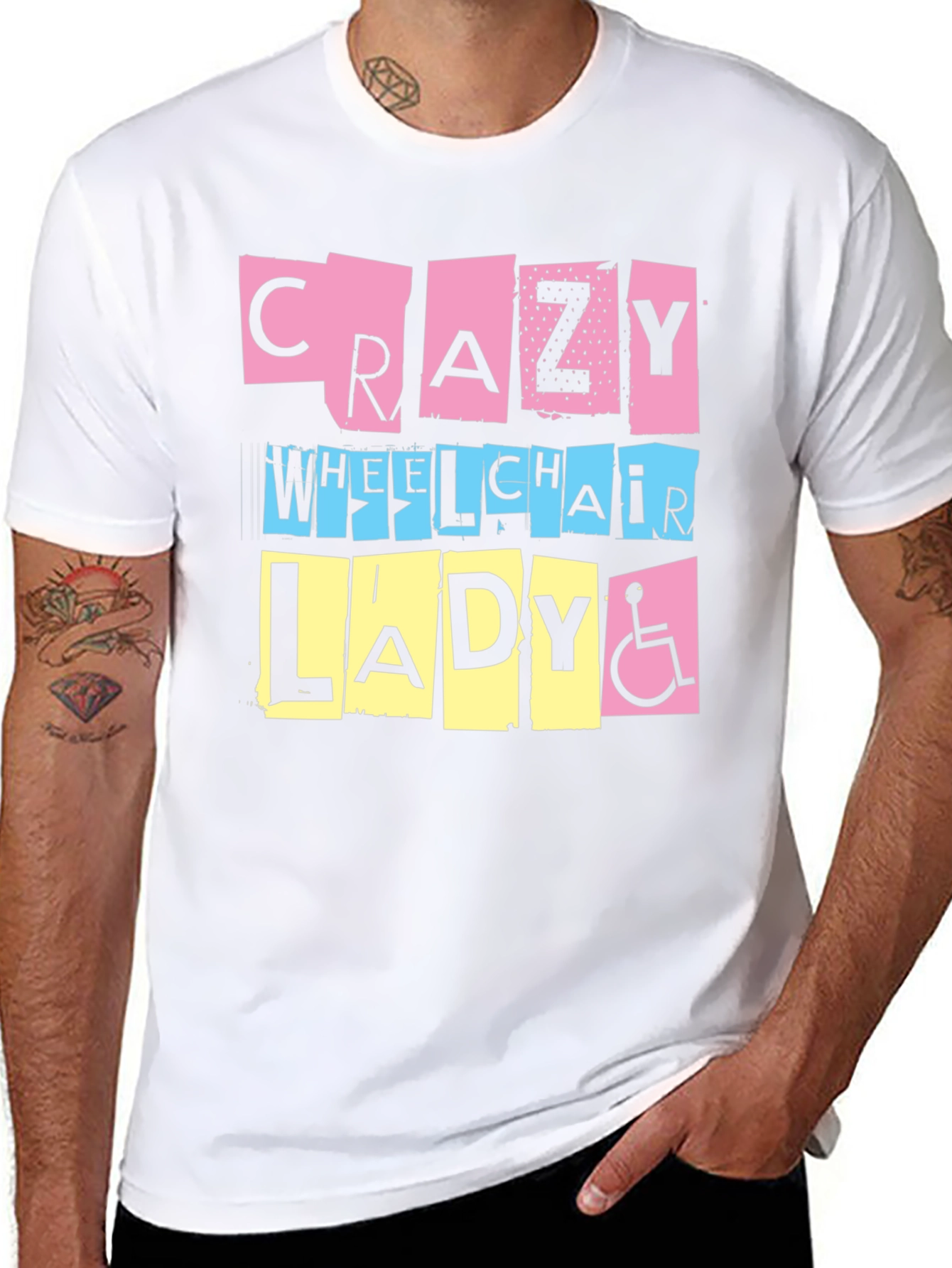 Black Crazy Wheelchair Lady Graphic Tee view 8
