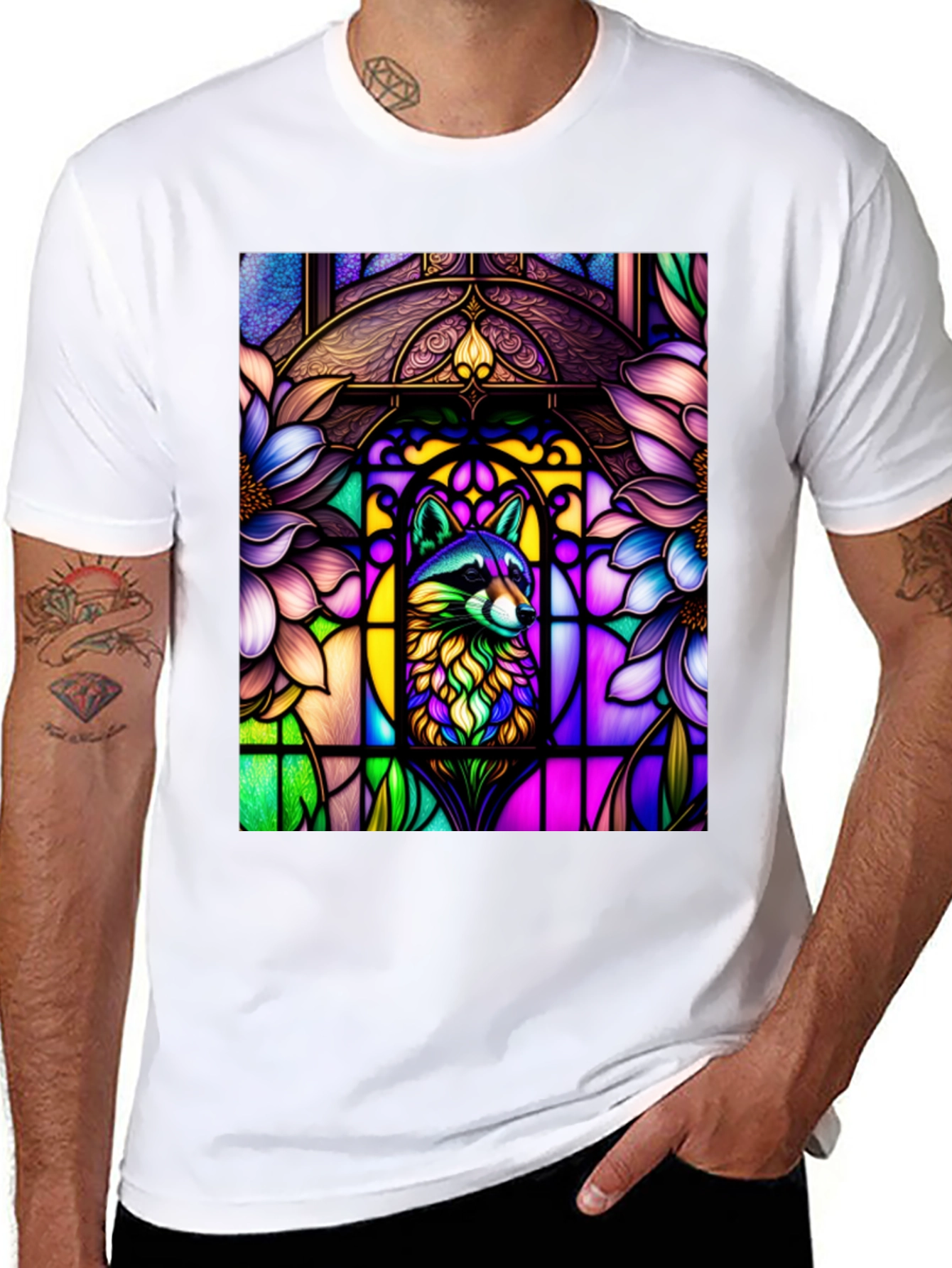 Black Stained Glass Raccoon Black T-Shirt view 8