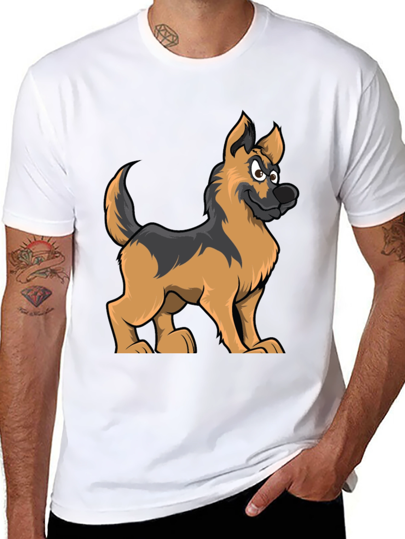 Black Cartoon German Shepherd Graphic Tee view 8