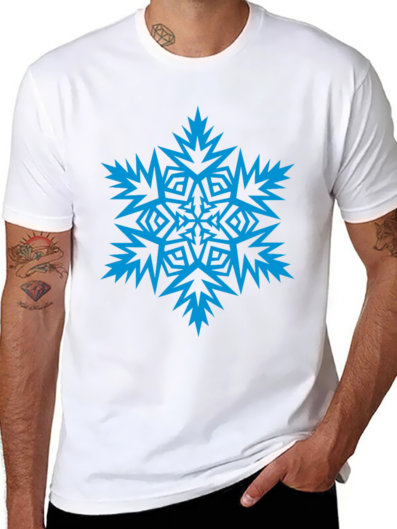 Black Blue Snowflake Graphic Black T-Shirt view 8