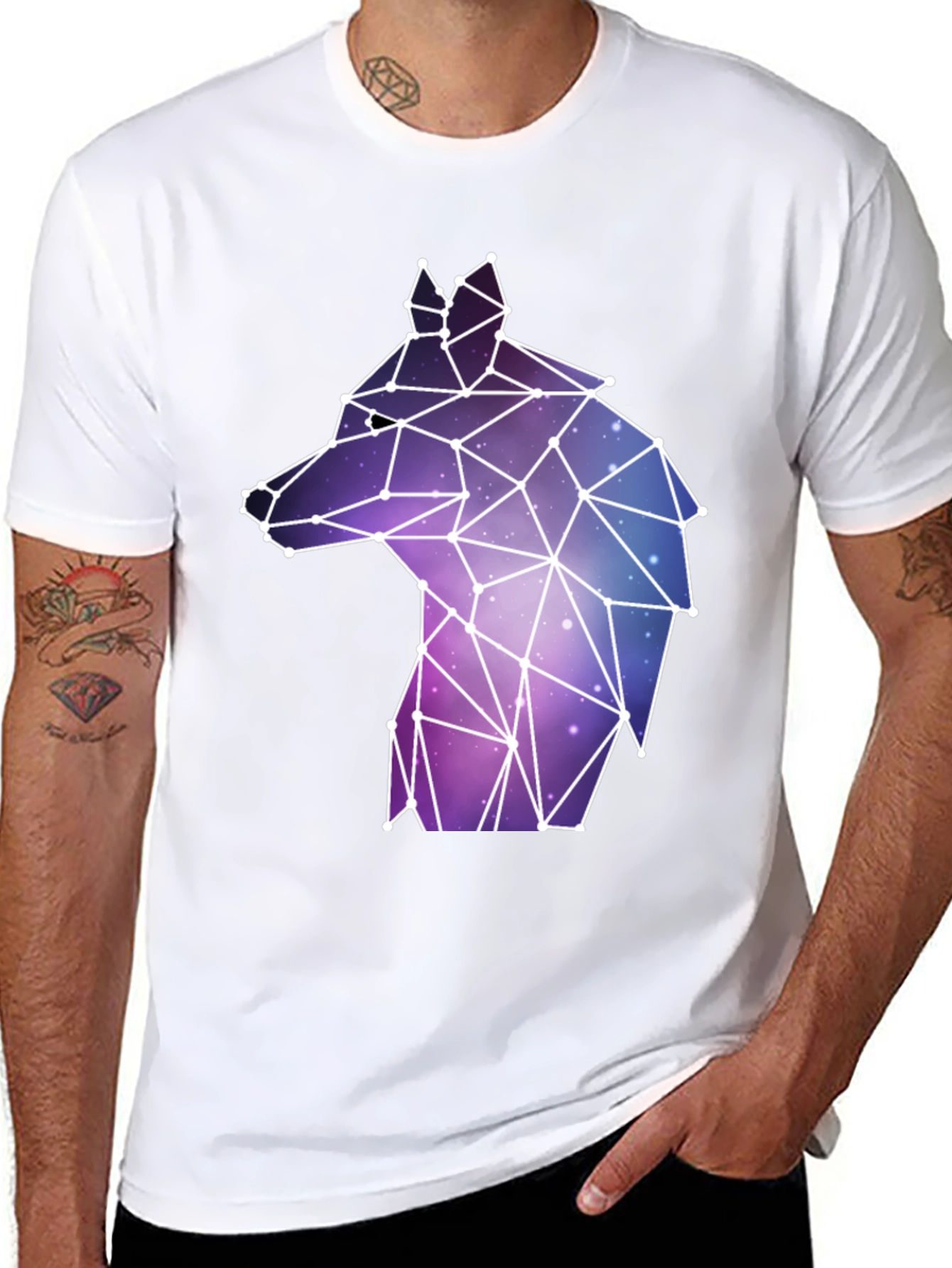 Black Geometric Wolf Galaxy T-Shirt view 8