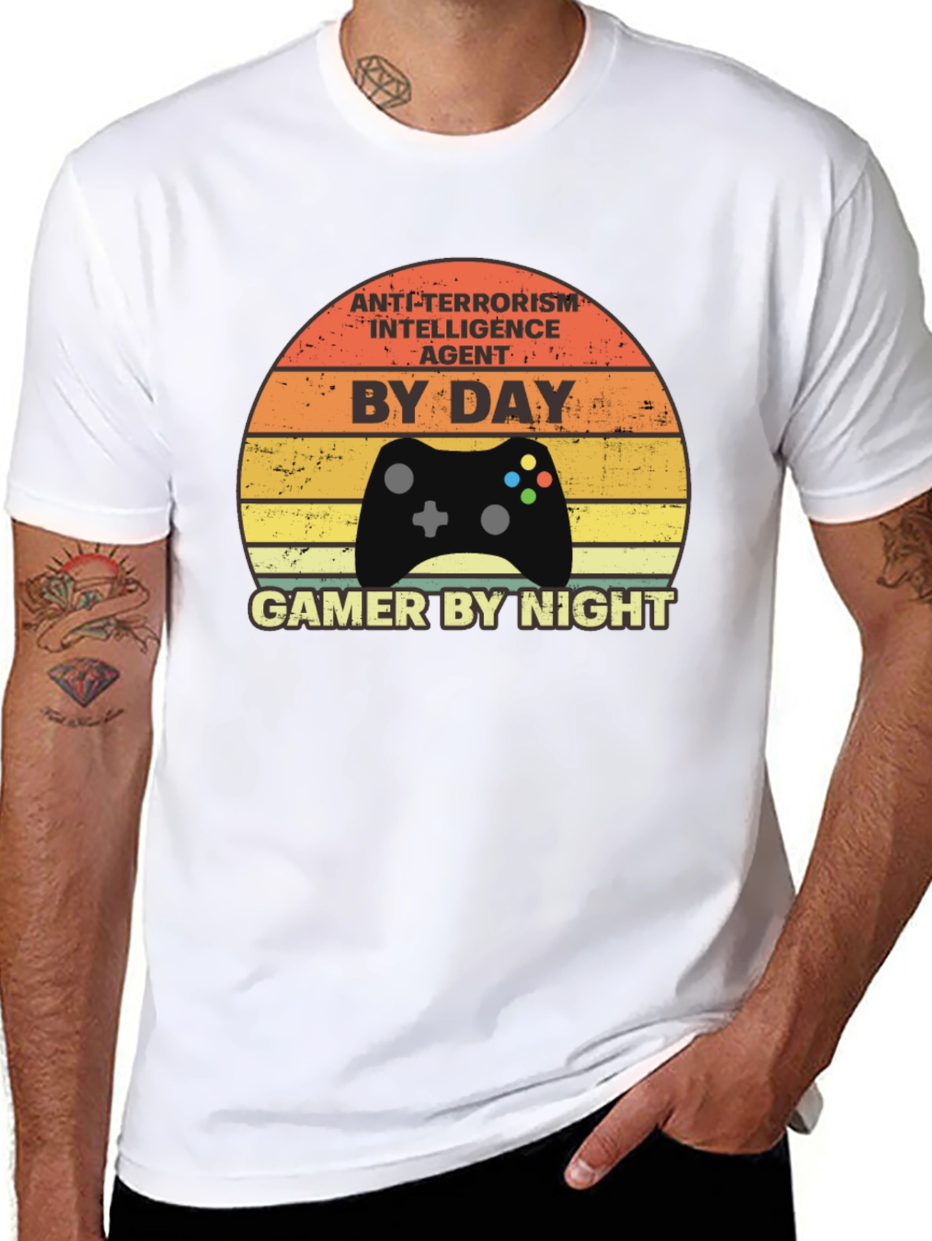 Black Anti-Terrorism Agent Gamer T-Shirt view 8